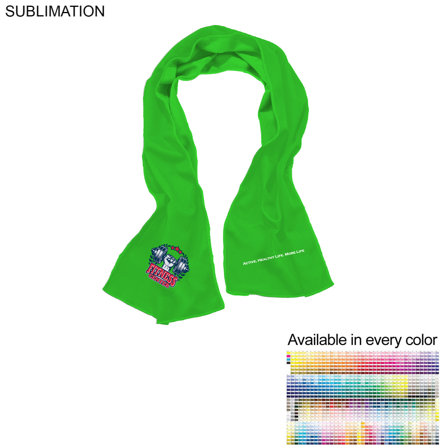 Gym, Workout, Fitness towel in Colored Cooling Fabric, 12"x40", Sublimated Edge to Edge 2 sides. 1