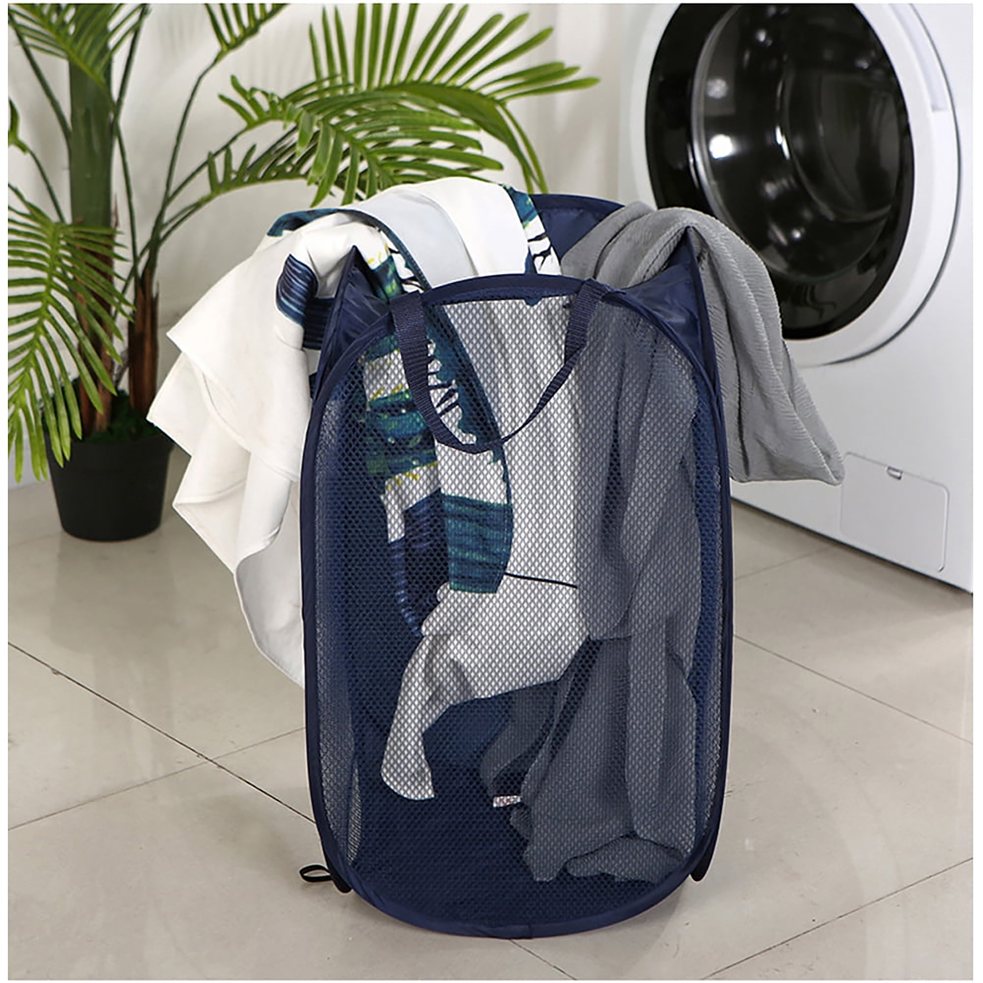 Foldable Polyester Mesh Laundry Basket with Steel Frame 3