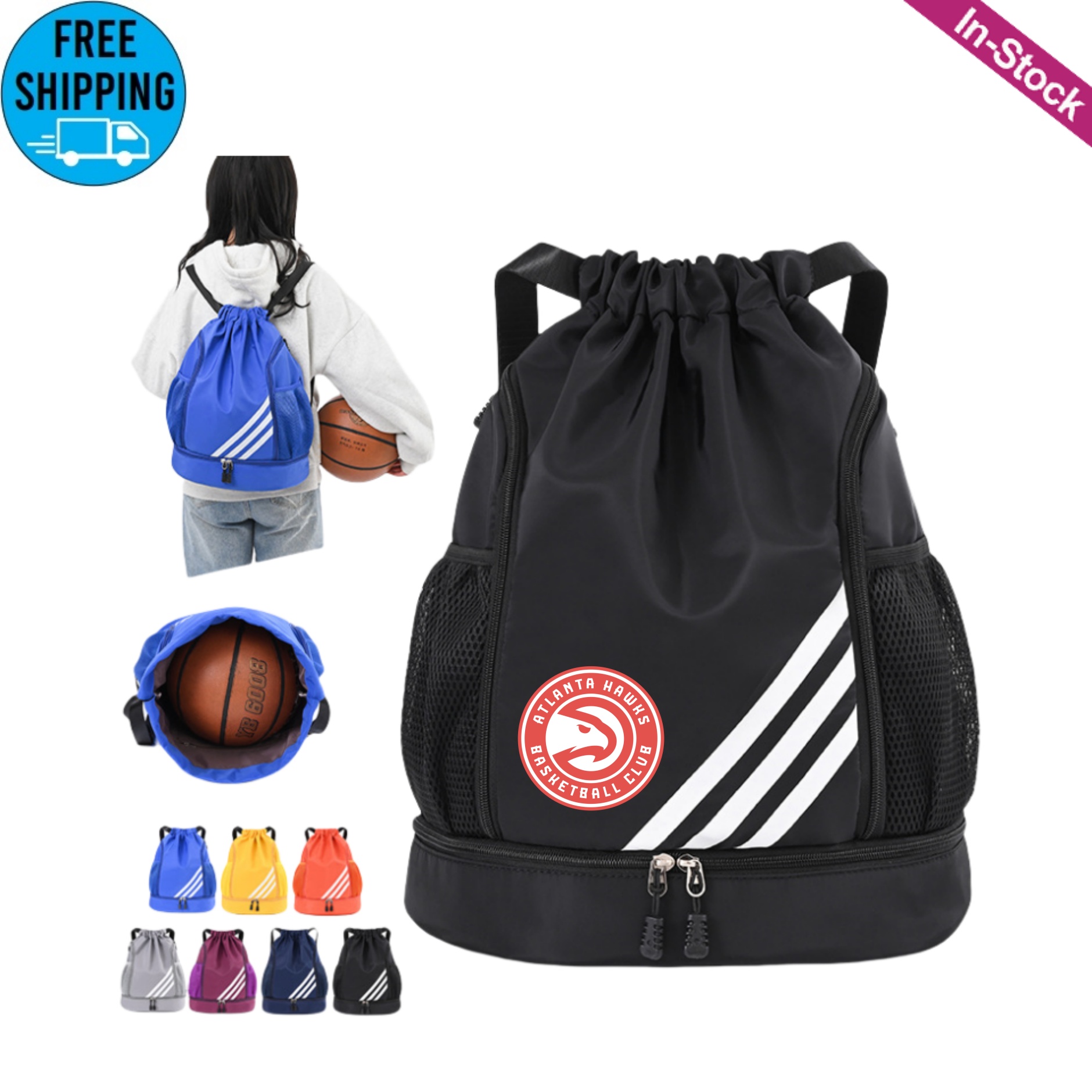 Sports Drawstring Backpack with Shoes Compartment 4