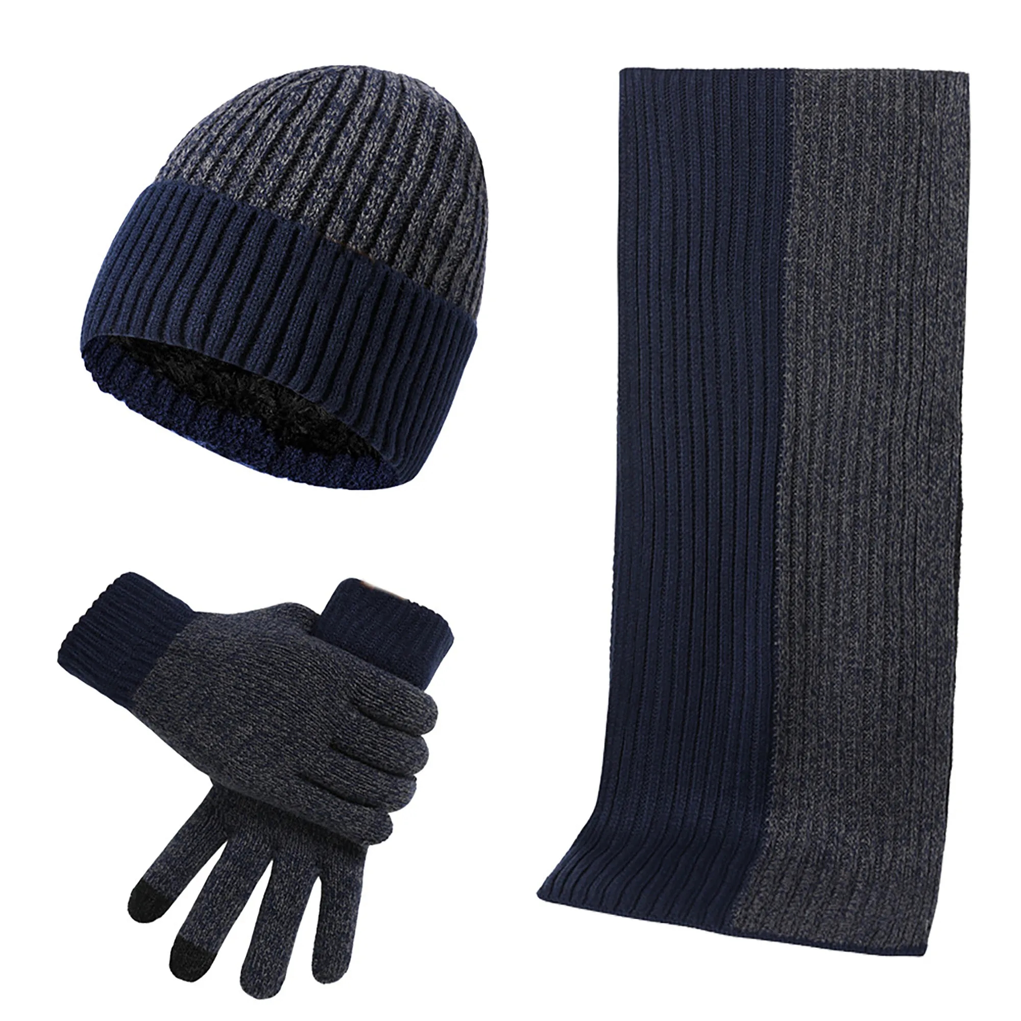 3 in 1 Set Jacquard Touch Screen Gloves Knitted Beanie Hat 4