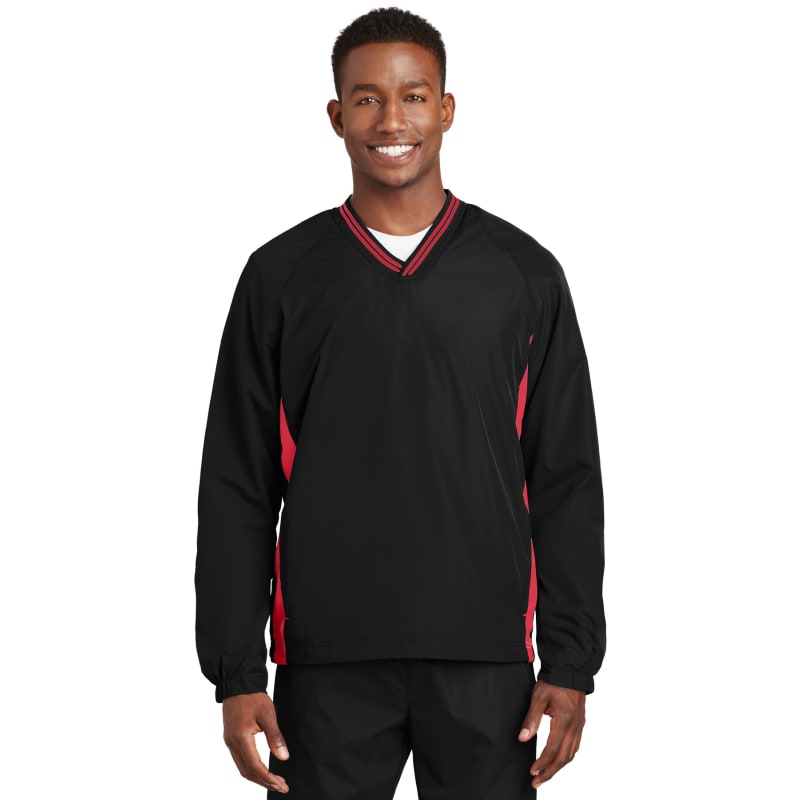 Sport-Tek Tipped V-Neck Raglan Wind Shirt. 4