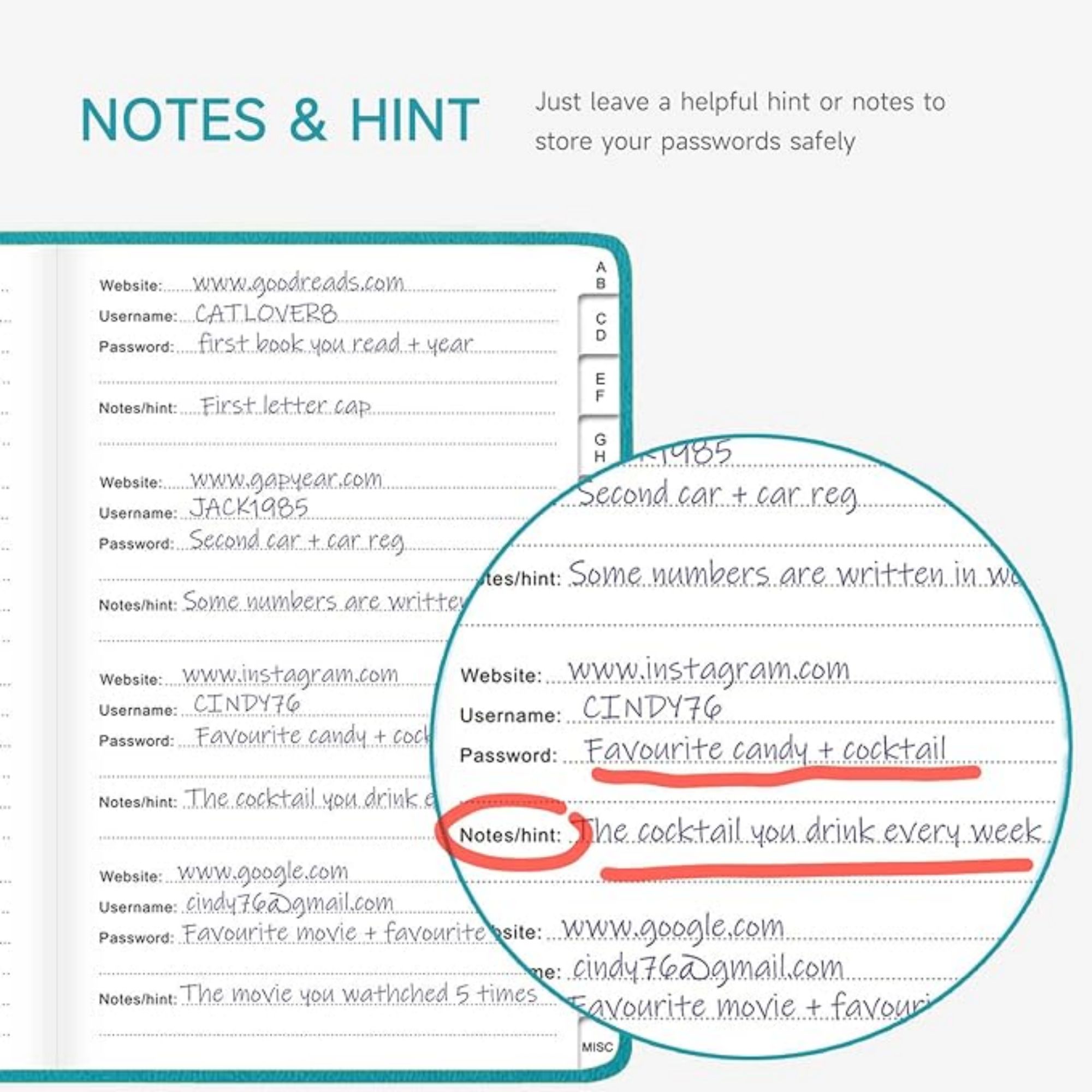 5.2"x7.8" 136 Pages Password Book With Alphabetical Tabs 6