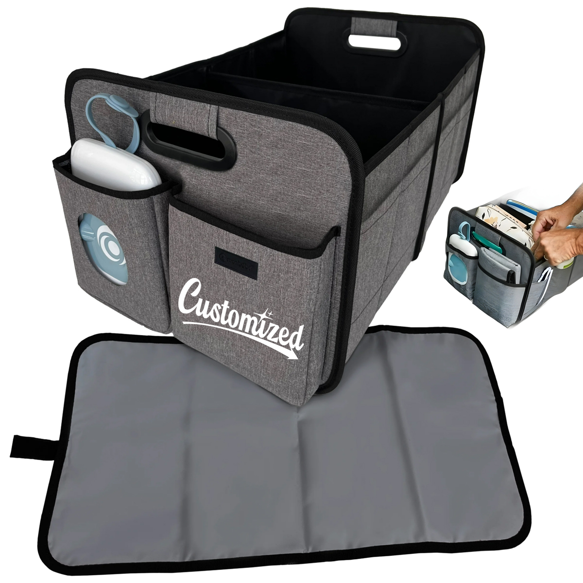 Collapsible Storage Car Trunk Organizer with Changing Mat