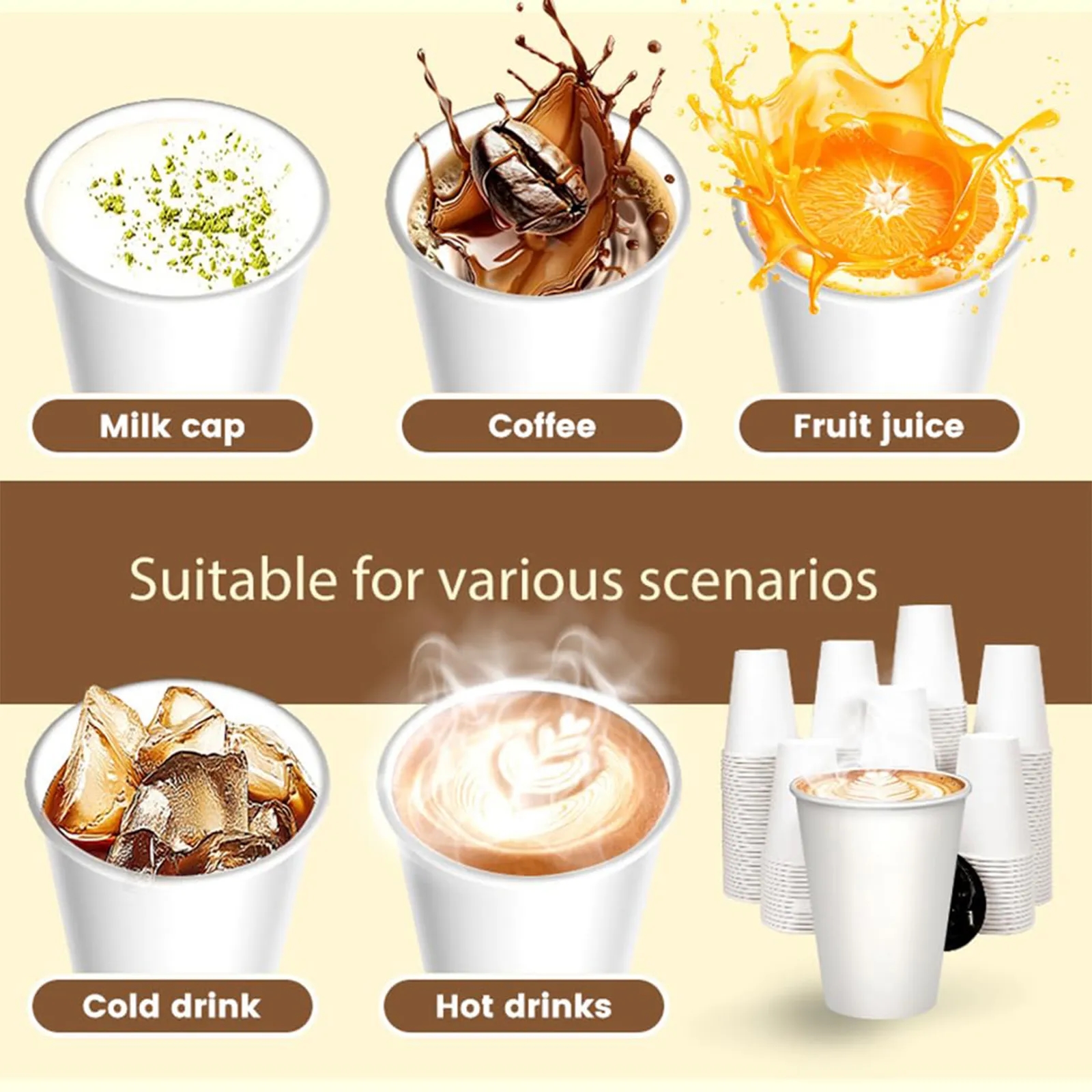 White Disposable Paper Coffee Cup Hot Cold Beverage Drinking 7