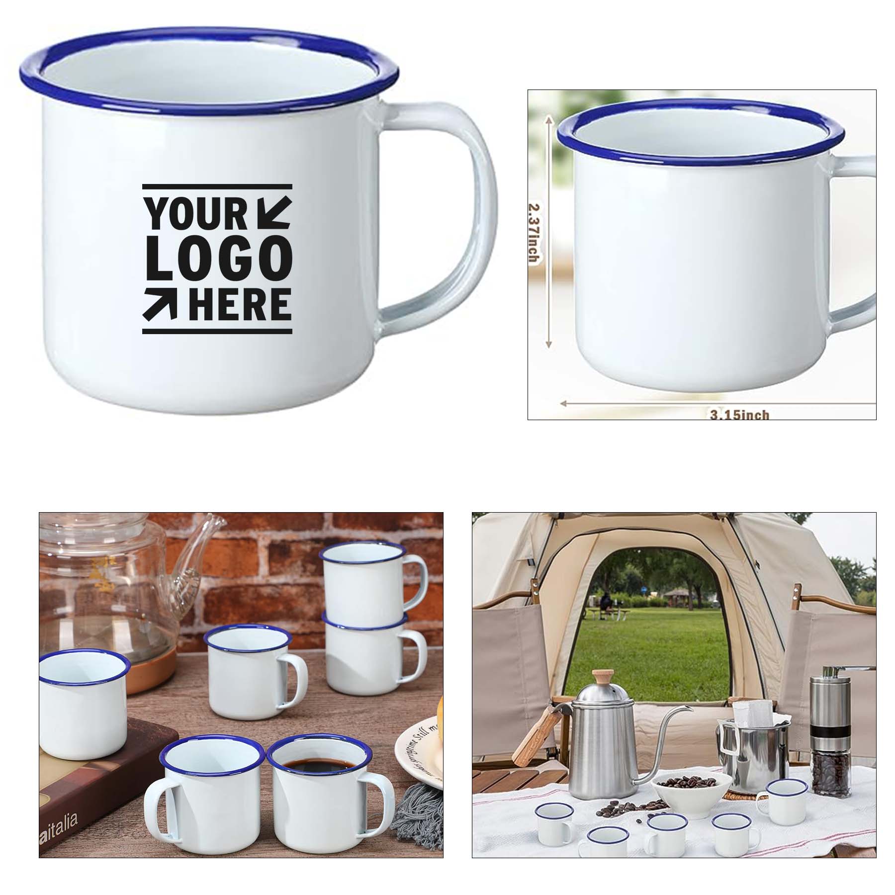 12 OZ White Mini Enamel Camping Coffee Mug Classic Portable Outdoor Travel Campfire Cup with Handle  2