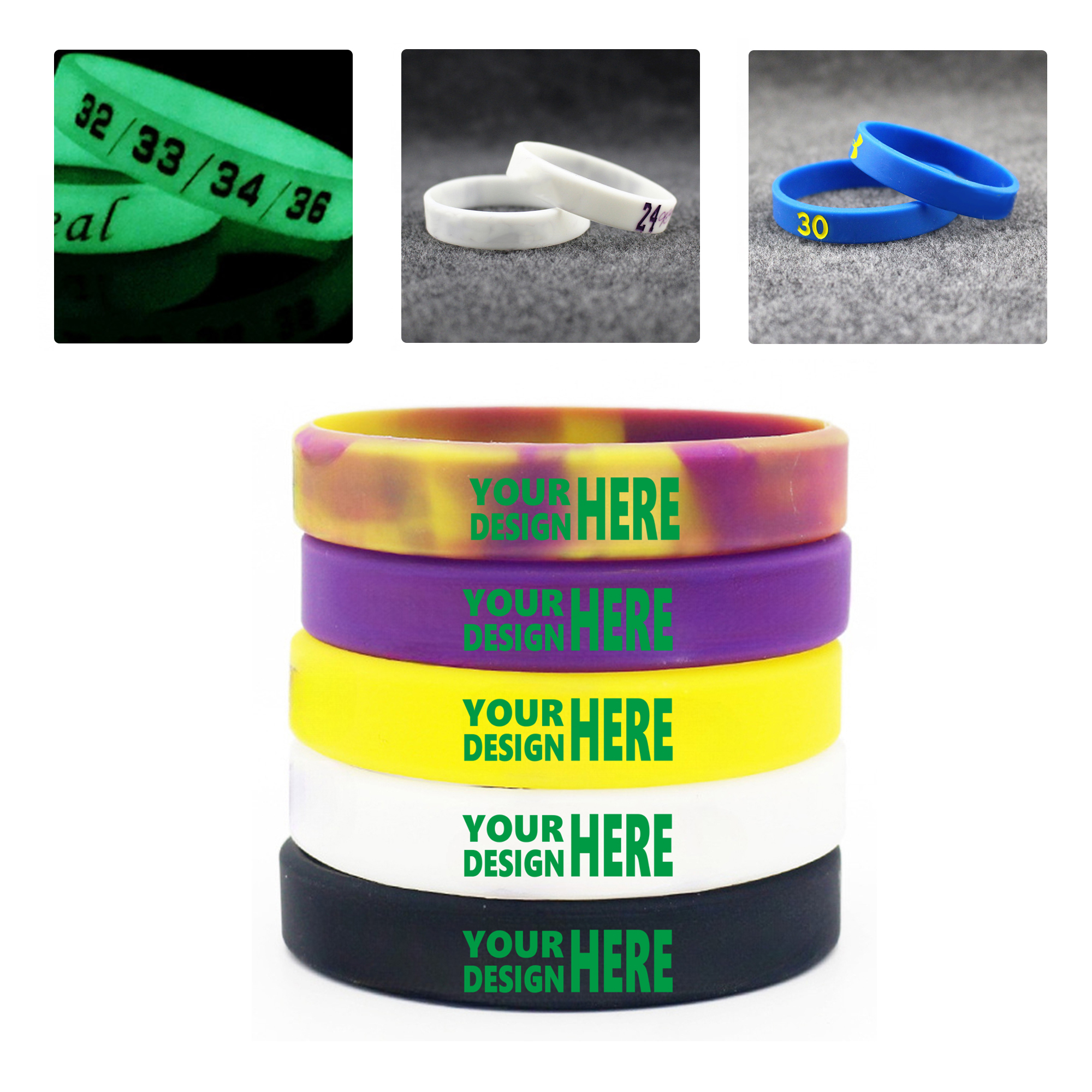 MOQ50 Custom Glow In The Dark Silicone Debossed Wristbands 1