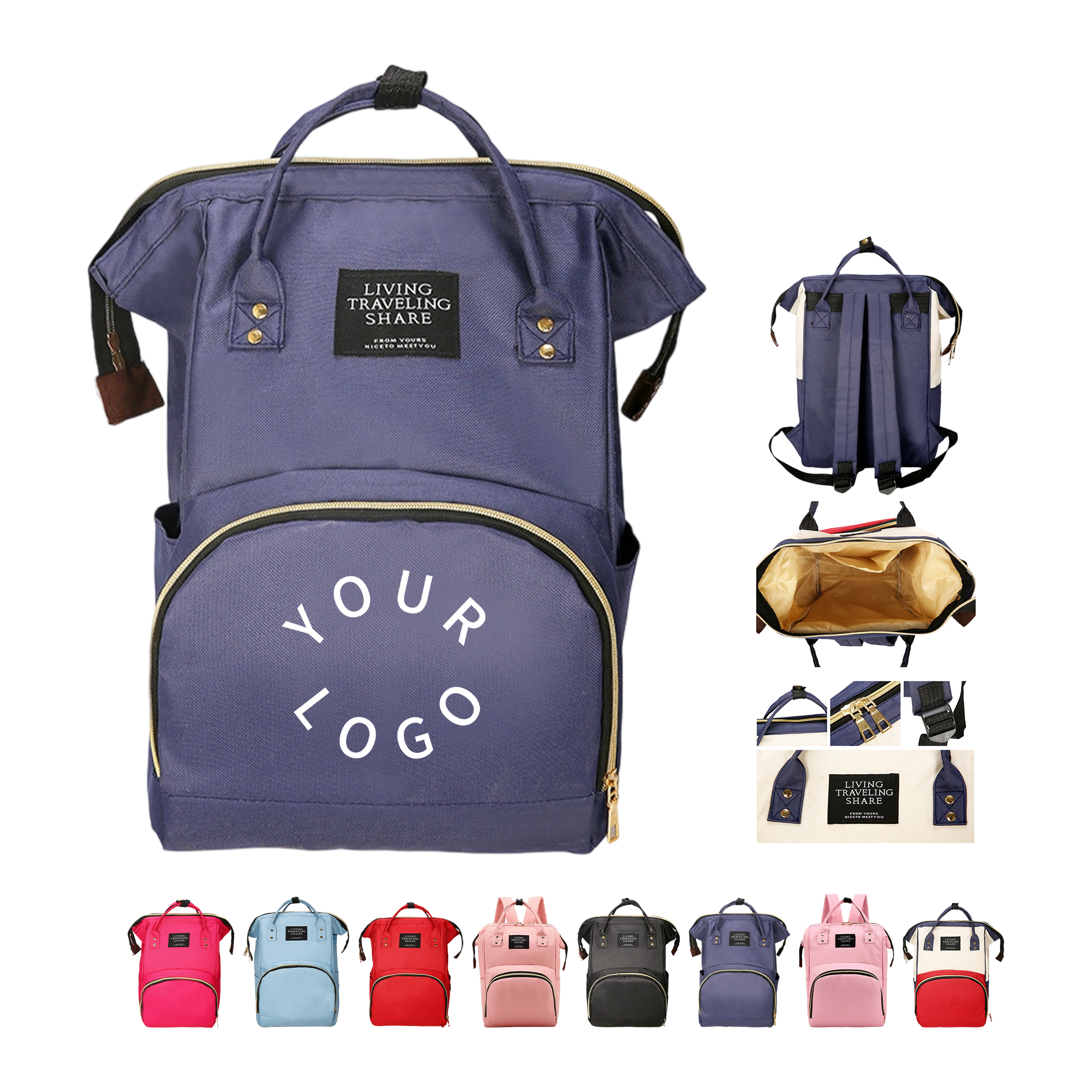 Waterproof Diaper Backpack With Wide Opening 10.7" Length x 8.3" Width x 16.6" Height 2