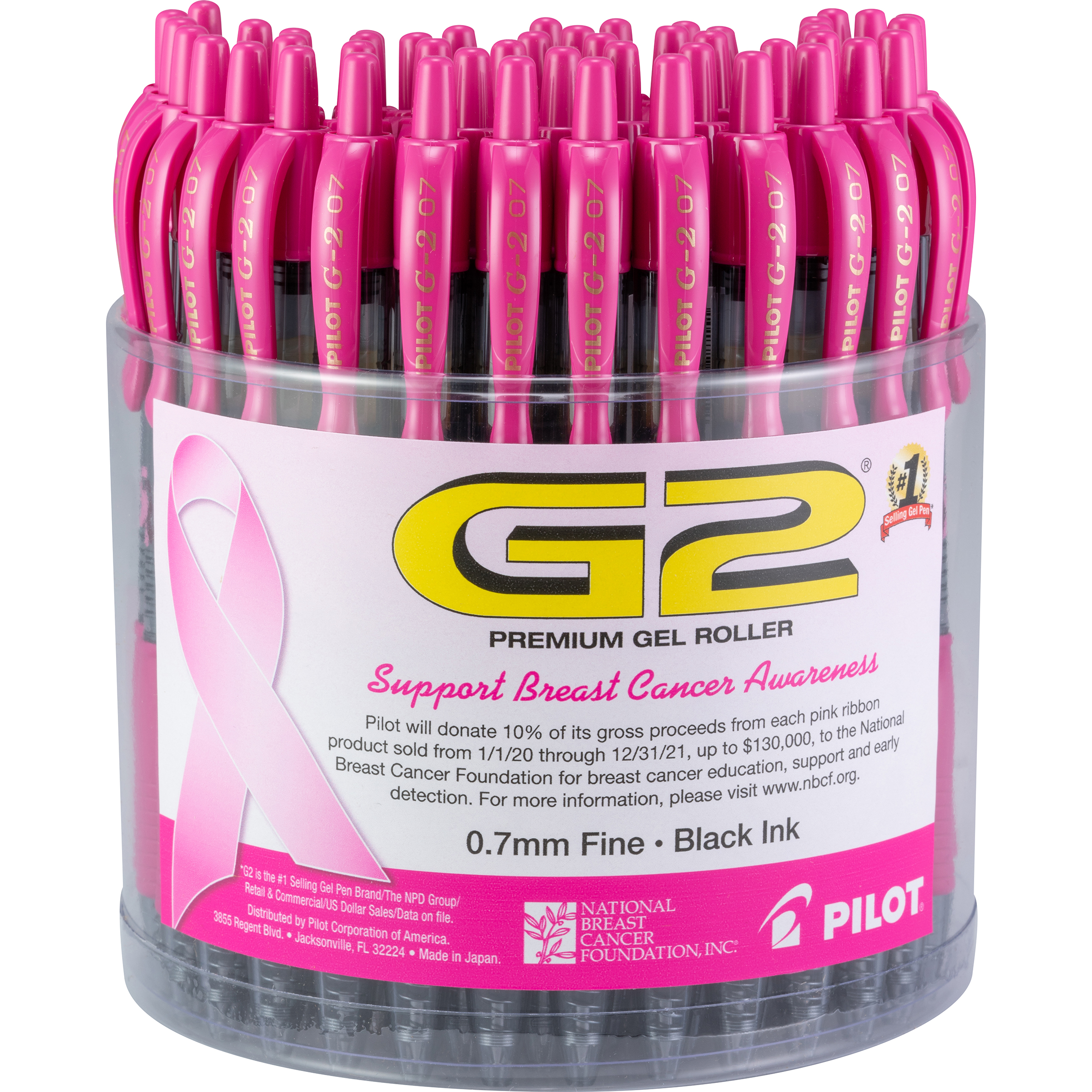 G2® Premium Gel Roller Pen 72 Count Tub- Breast Cancer Awareness (0.7mm)