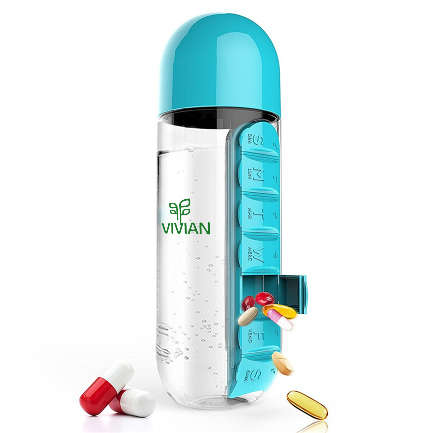 7 Day Pill Box Organizer Water Bottle 1