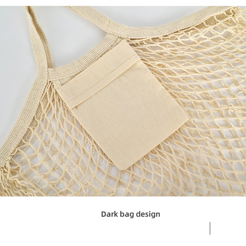 Vegetable Kitchen Cotton Net Bag w/Long Handle String & Pocket 2
