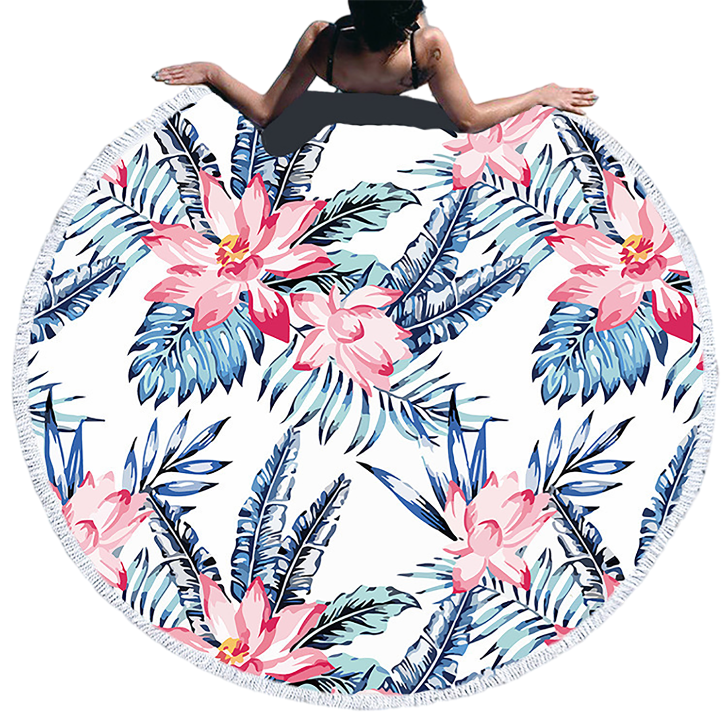 Round Quick Dry Beach Towel w/ Tassel 11