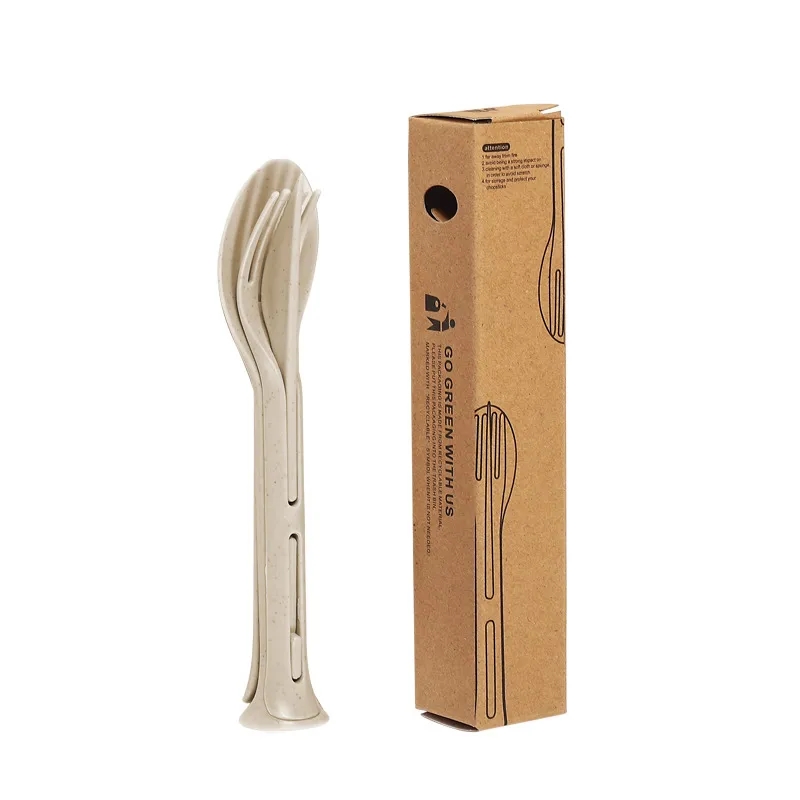 Wheat Straw Three-in-One Portable Cutlery Set 8