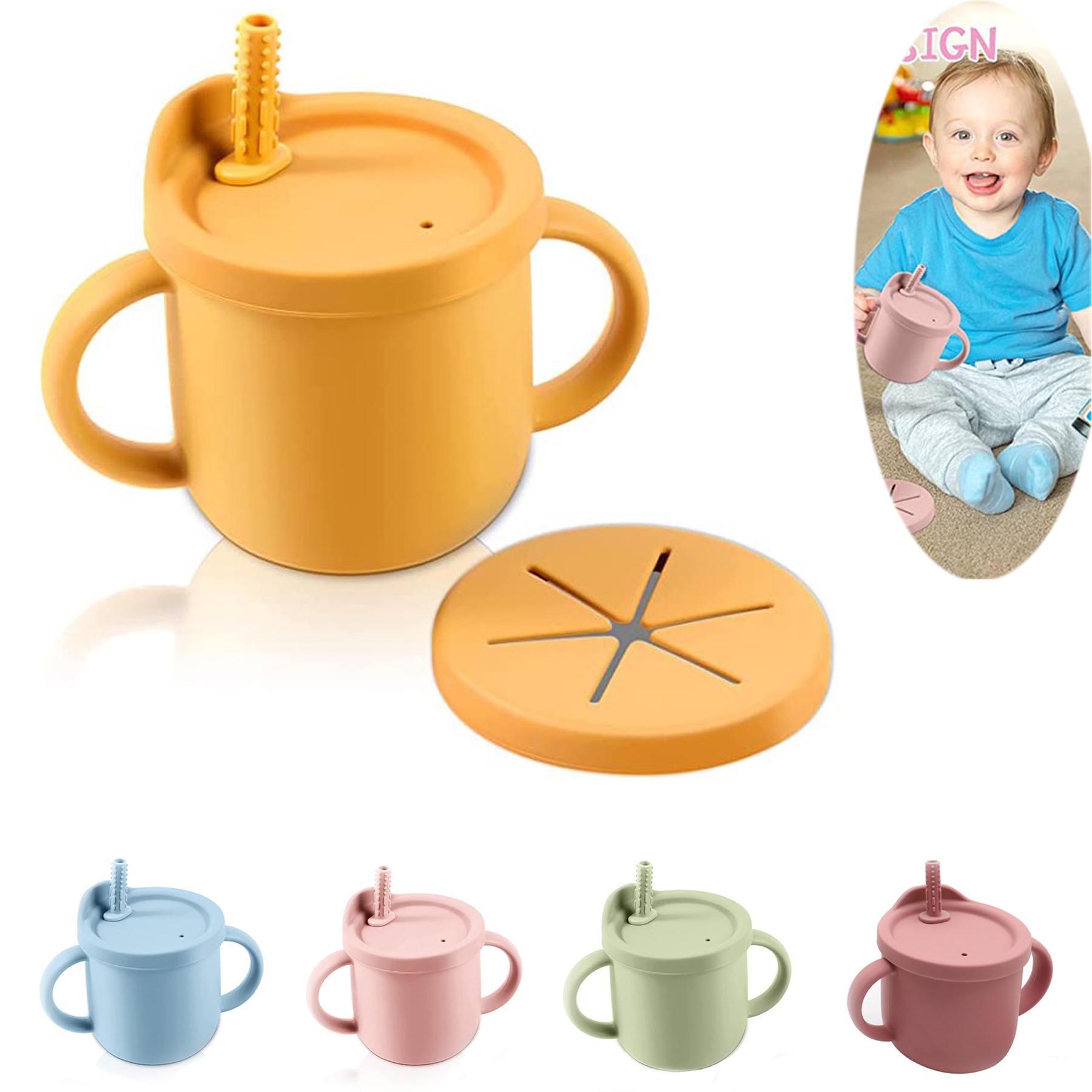 Baby silicone Straw Cup 2