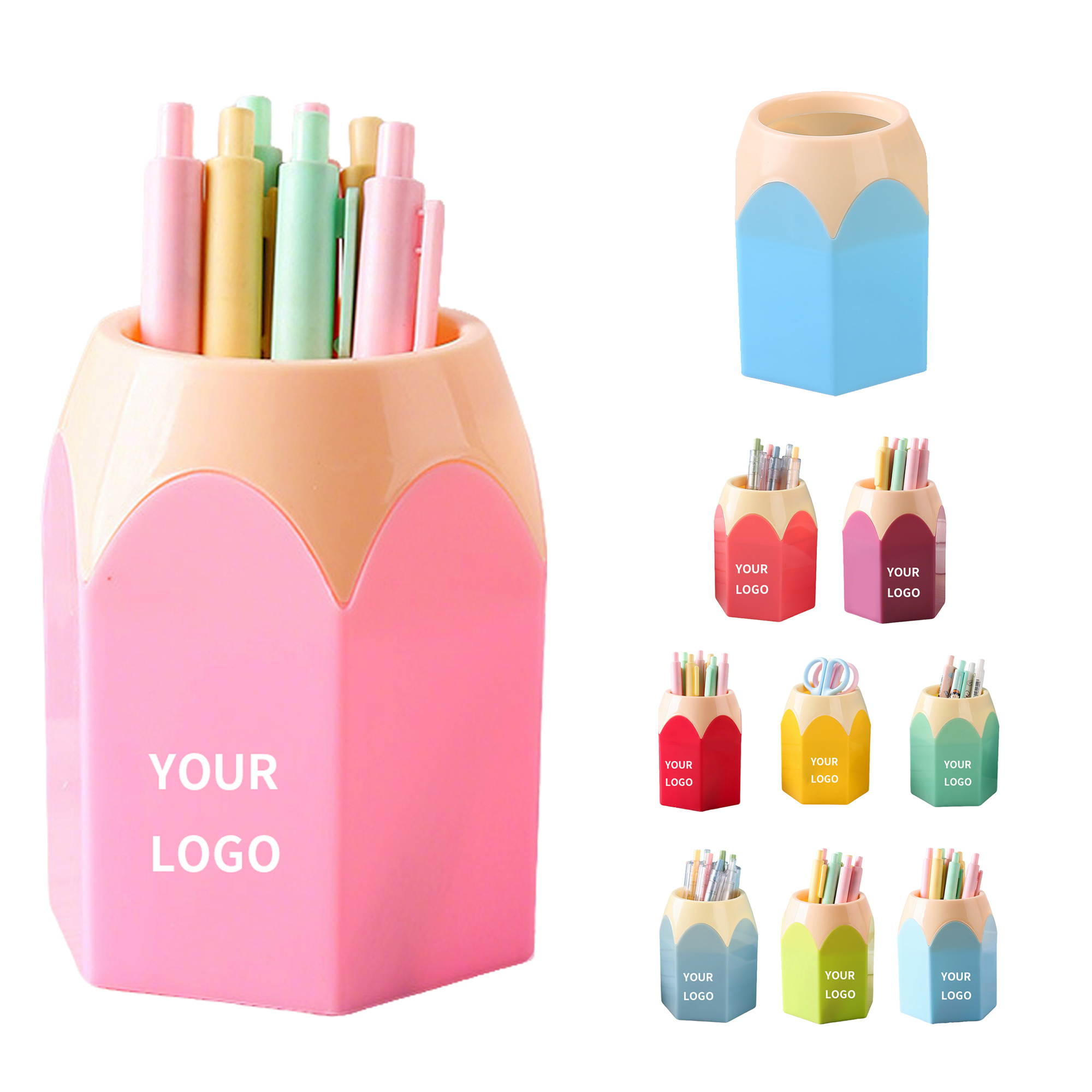 ABS Hexagonal Base Pencil Holder With Contrast Color 3.35" x 2.56" x 4.13" 11