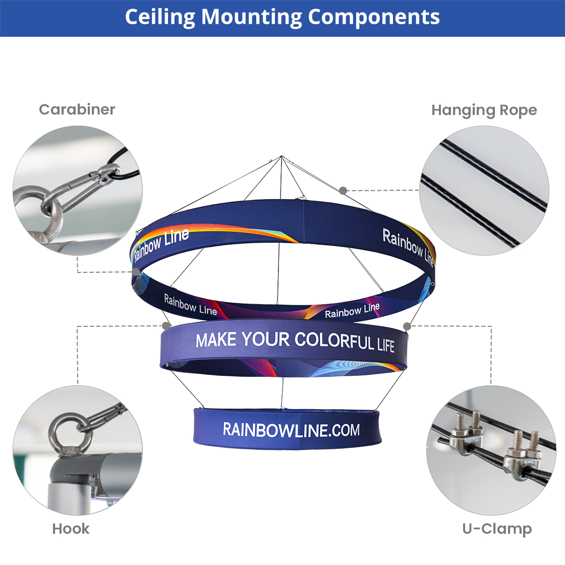 Skytube Tiered Circle Hanging Banners (8' x 4') Double Sided - Graphic & Hardware Combo 2