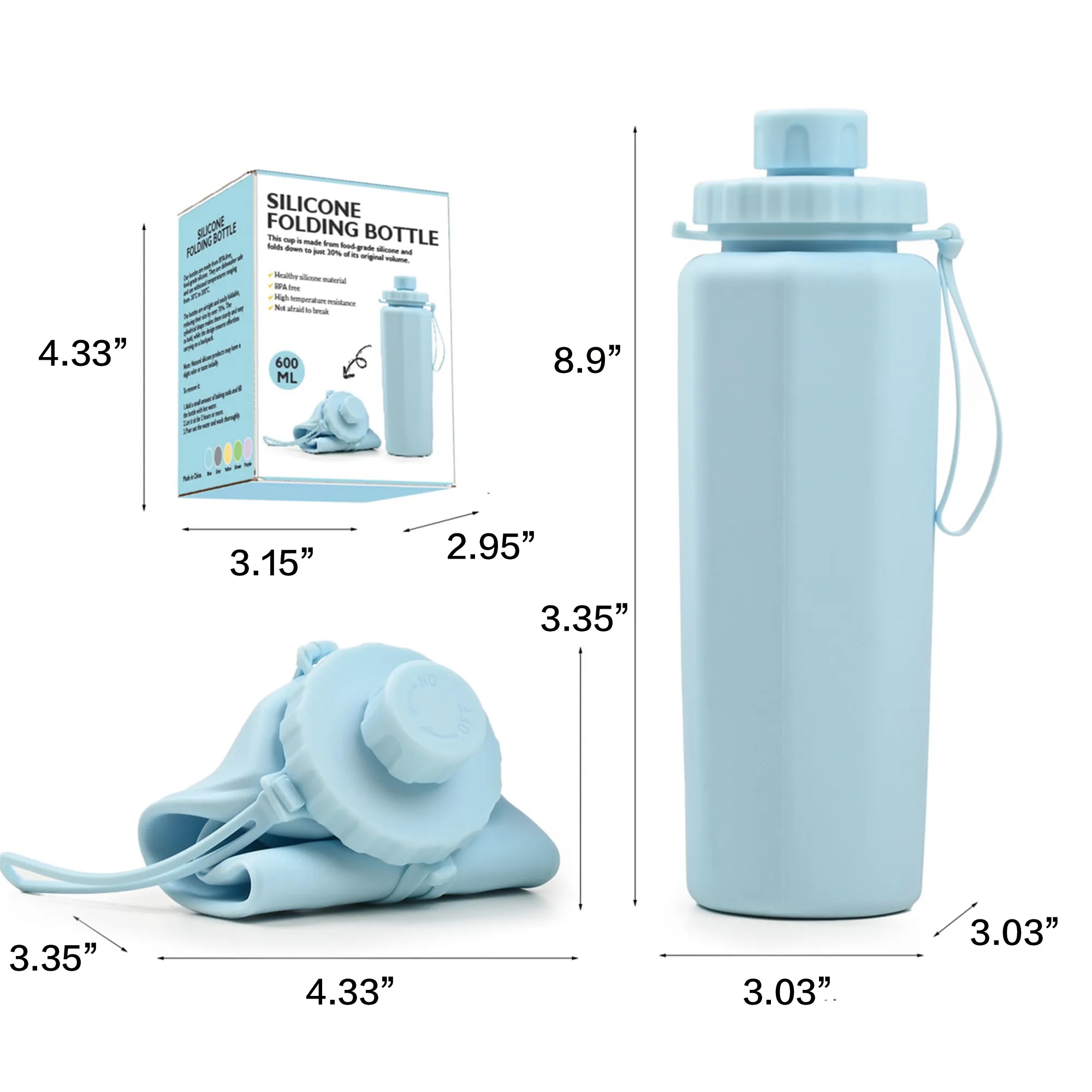20oz Anti-Fall Foldable Silicone Water Bottle 3