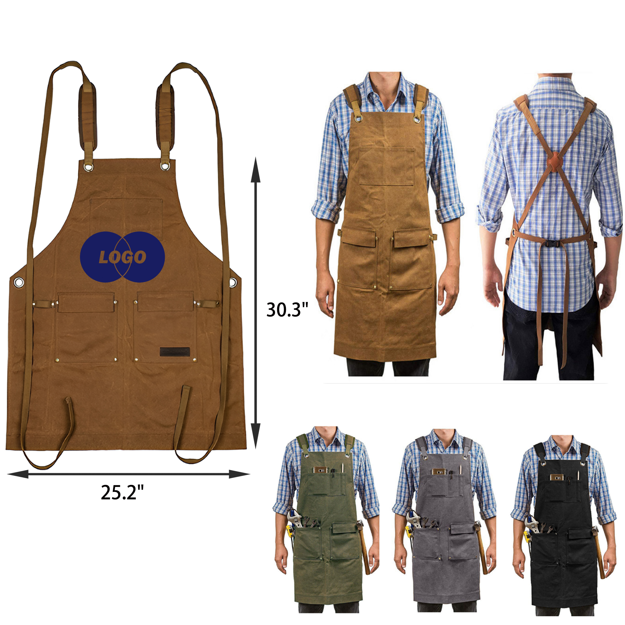 MOQ 20 PCS Sturdy Thick Canvas Multi Pocket Apron 3