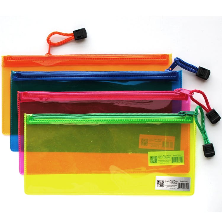Pencil Pouches - 4 Translucent Colors Zipper Closure 1