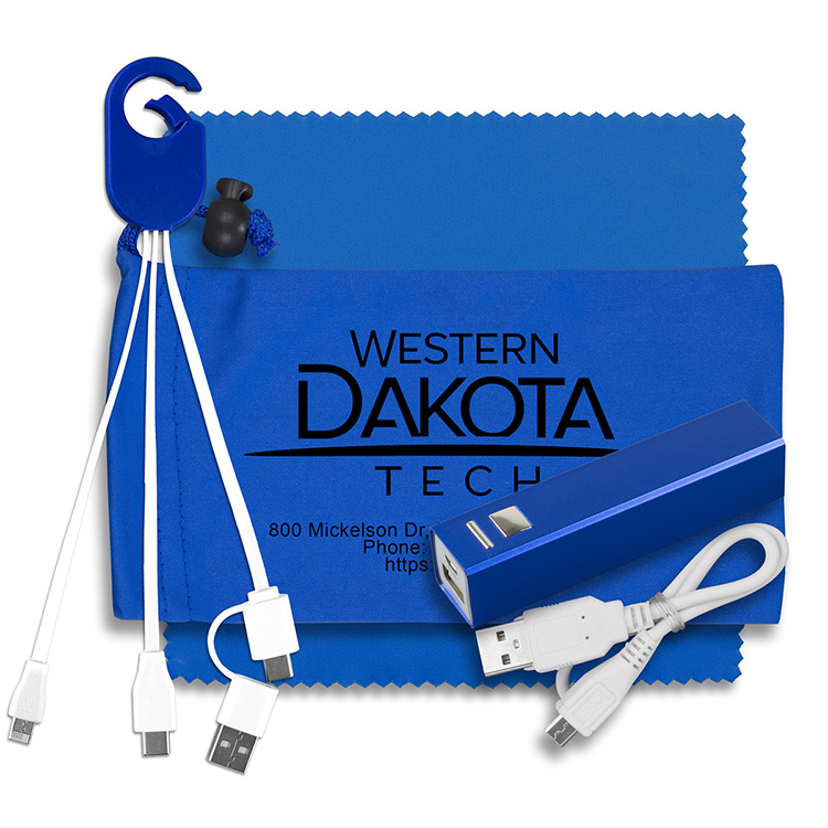 Mobile Tech Metal Power Bank Charging Kit in Microfiber Cinch Pouch Components inserted into Zipper 6