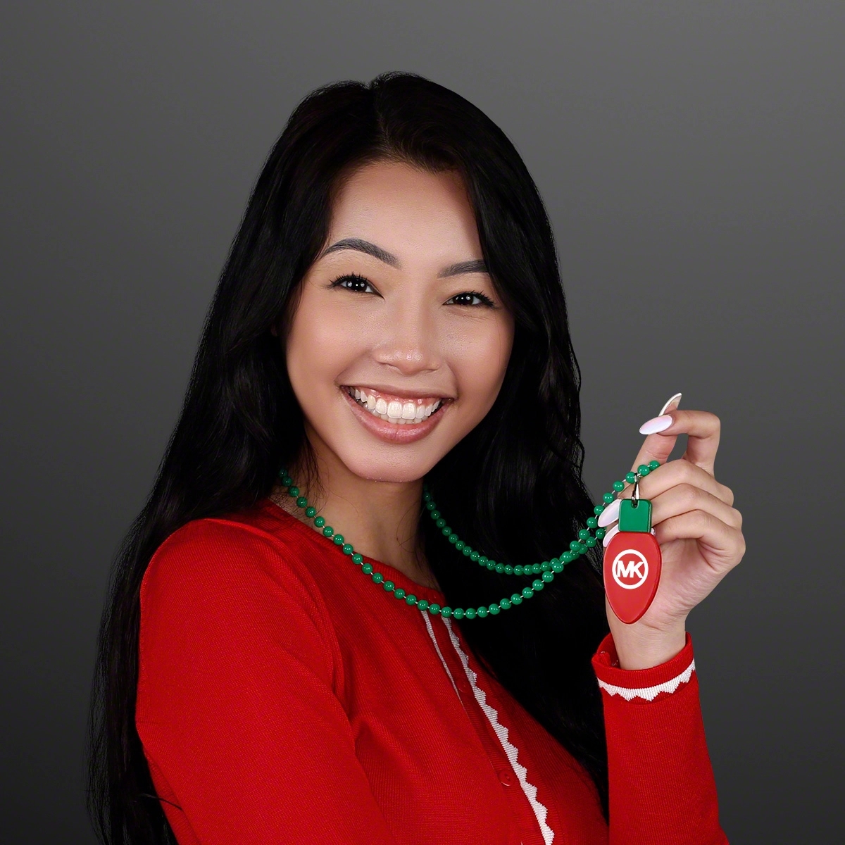 Red Bulb Medallion on Green Beads (NON-LIGHT UP) 3