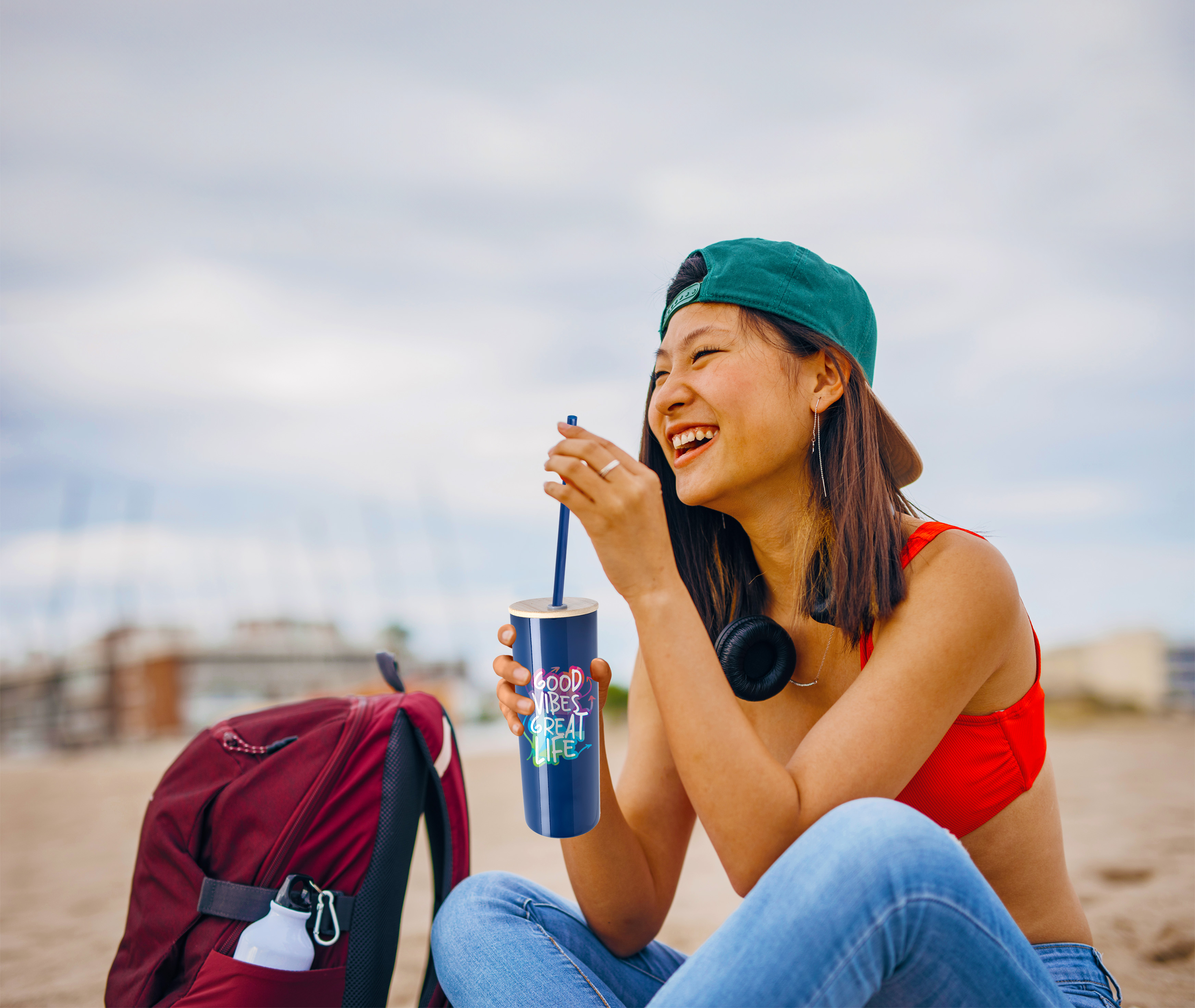 Double-Wall Stainless Steel Tumbler with Bamboo Lid and Straw 20 oz