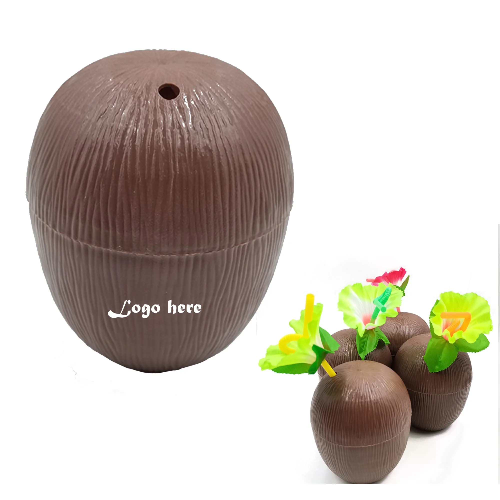 16 Oz Budget Coconut Cups with Flower Straws MOQ 10pcs 2