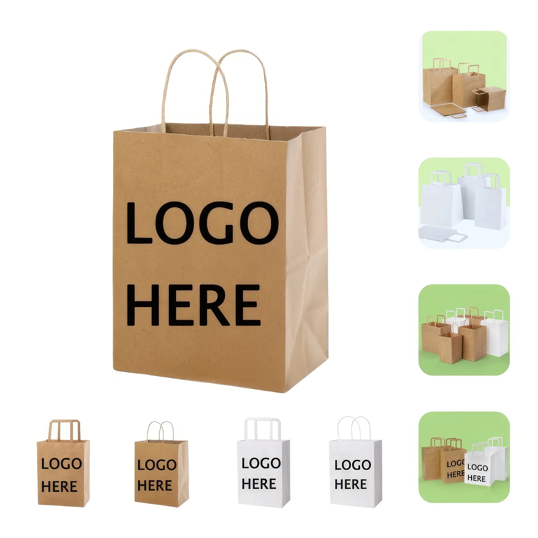Kraft Paper Takeout Grocery Bag with Twisted/Flat Handles 2