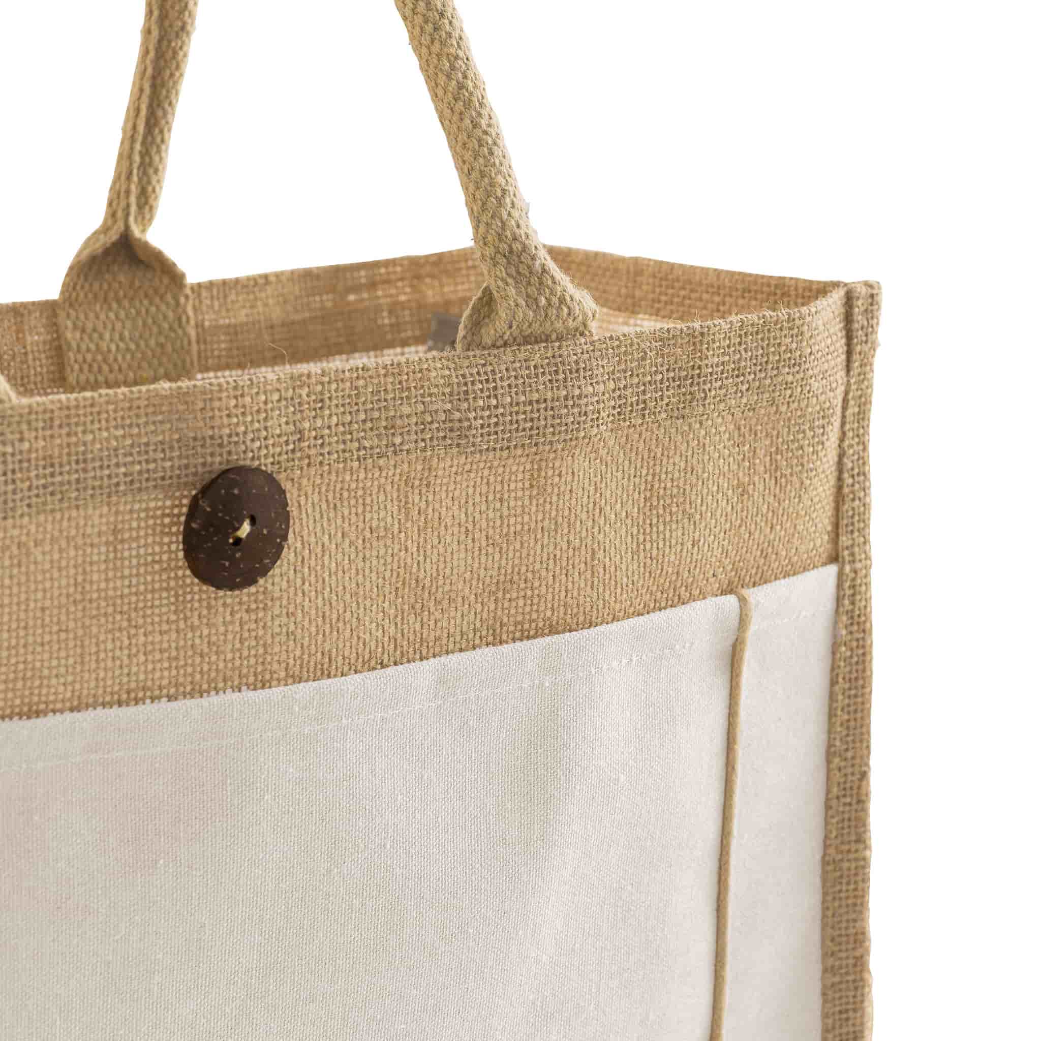 Button-Closure Jute Tote Bag 12