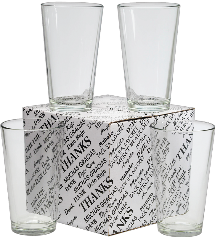 16 oz. Thank You Set of 4 Mixing Glasses- Etch 15