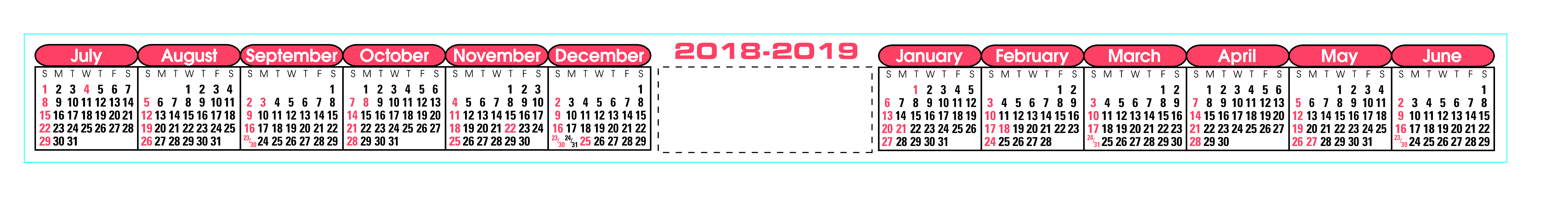 Kwik-Stik Horizontal Year at a Glance Computer Monitor Split Year Academic Calendar 2