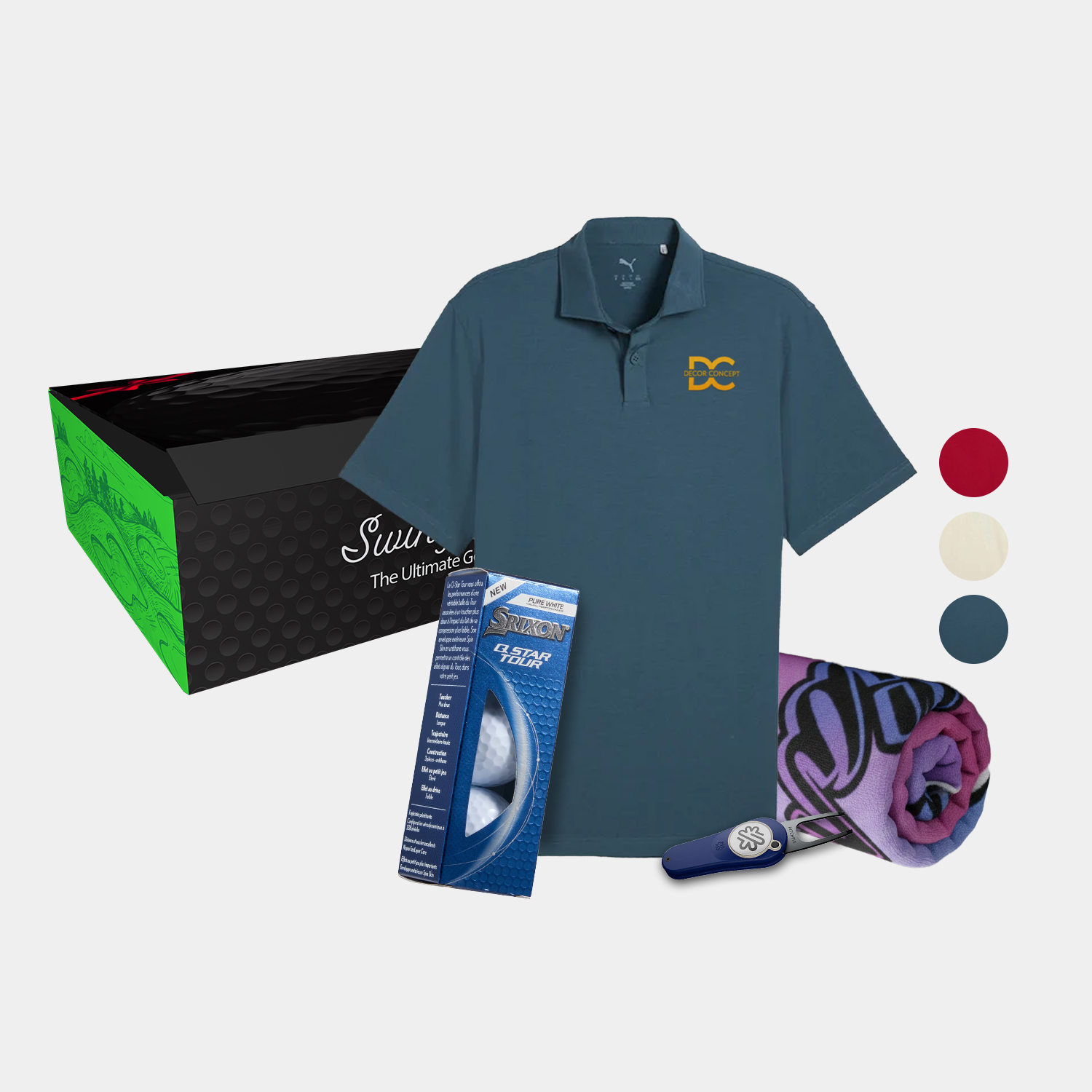 PUMA® Modalon Men's Polo Shirt, Towel, Srixon® Golf Balls & Pitchfix® Icon Divot Tool Gift Set 6