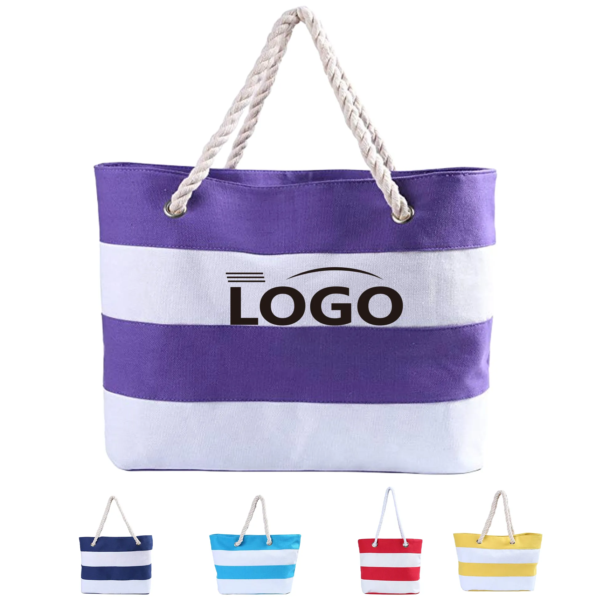 Striped Beach Tote with Rope Handle 2