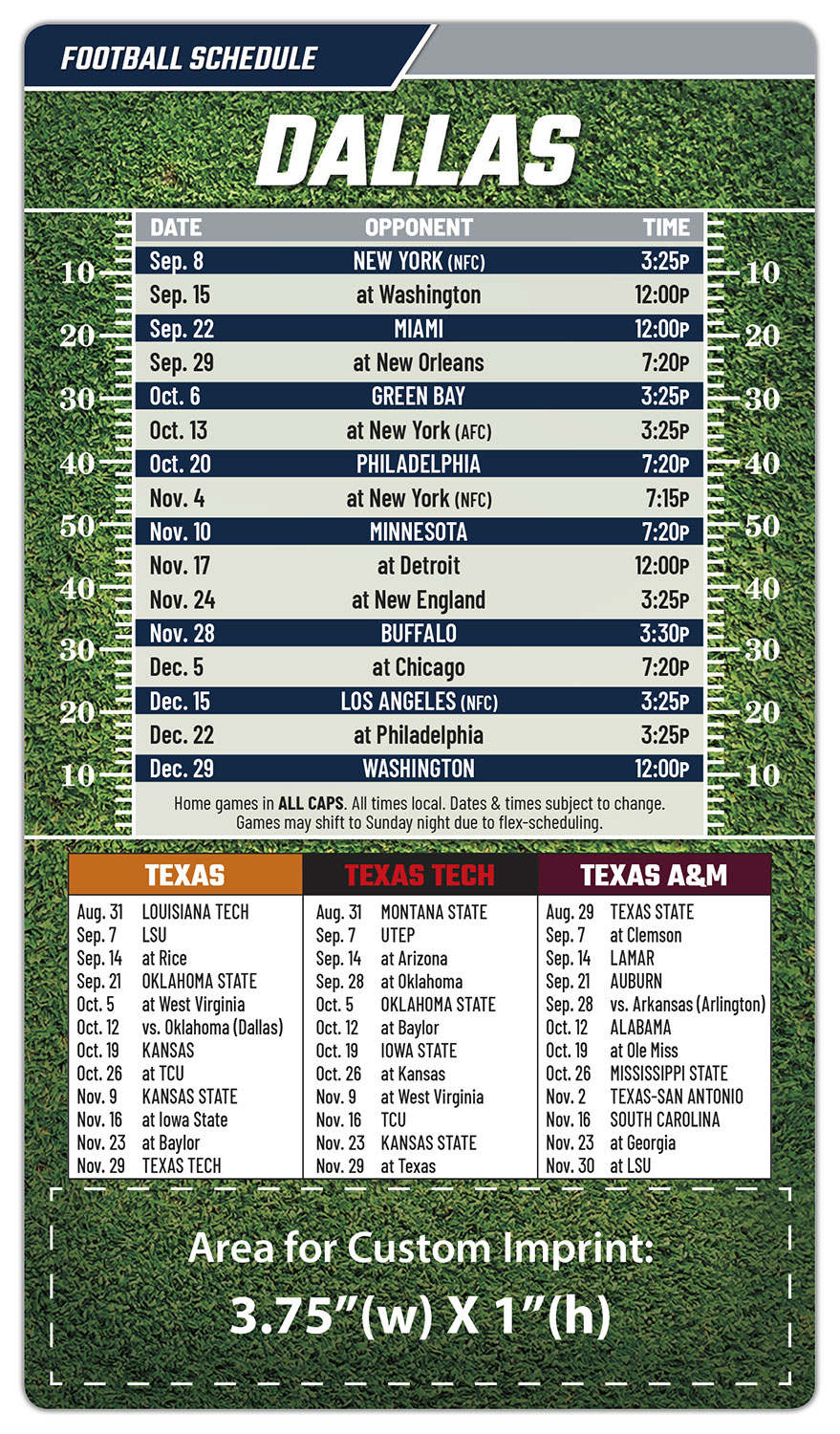 Magnet Football Sport Schedules - 4x7 Round Corners