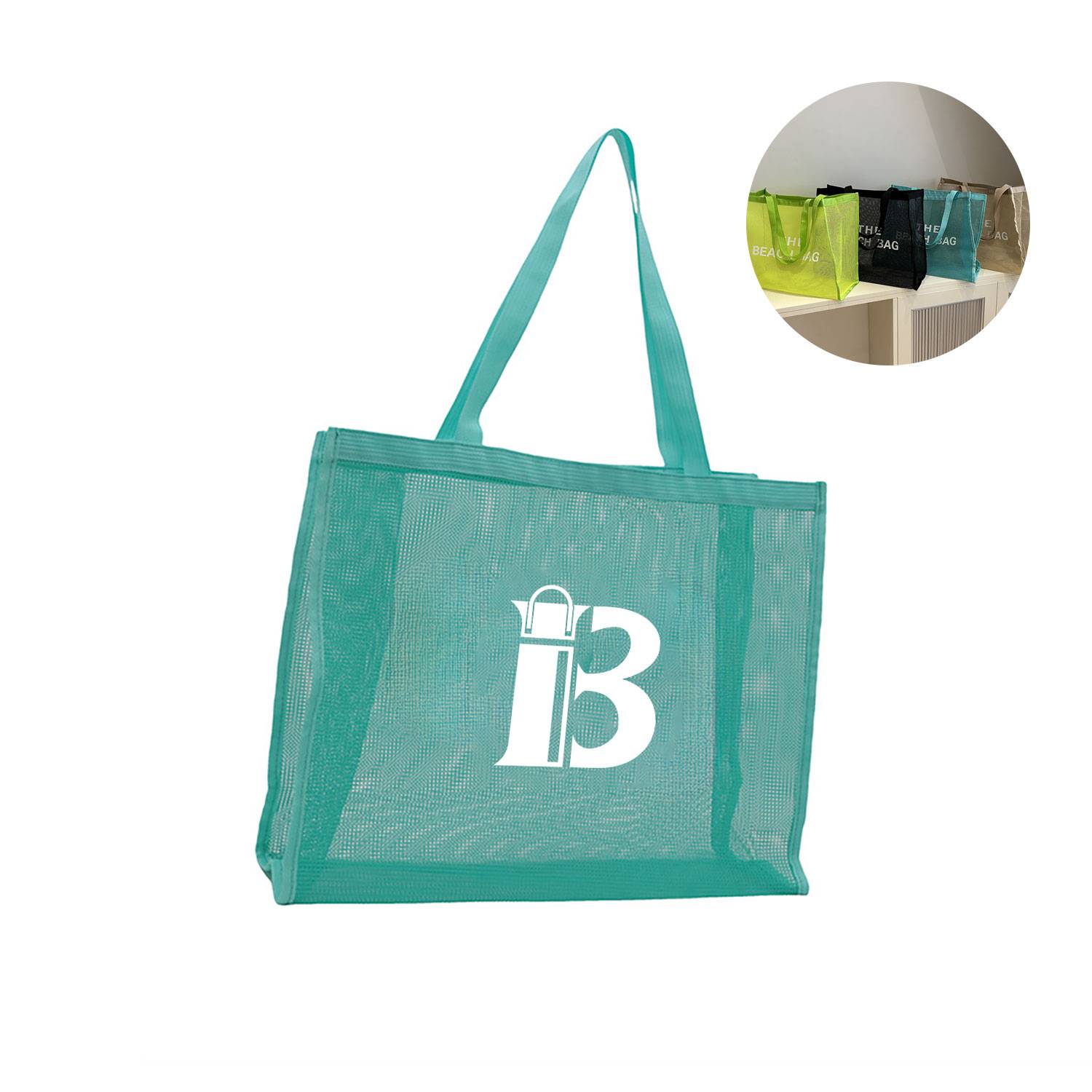 Large Capacity Sheer Mesh Beach Tote Bag, custom tote bag with logo imprint 2