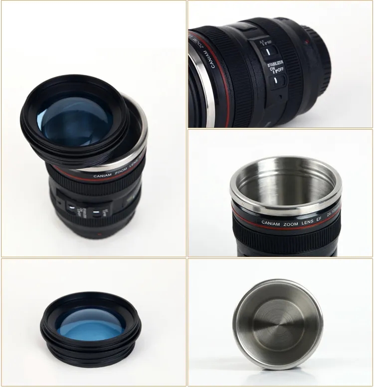 Stainless Steel Camera Lens Coffee Mug With Lid 3
