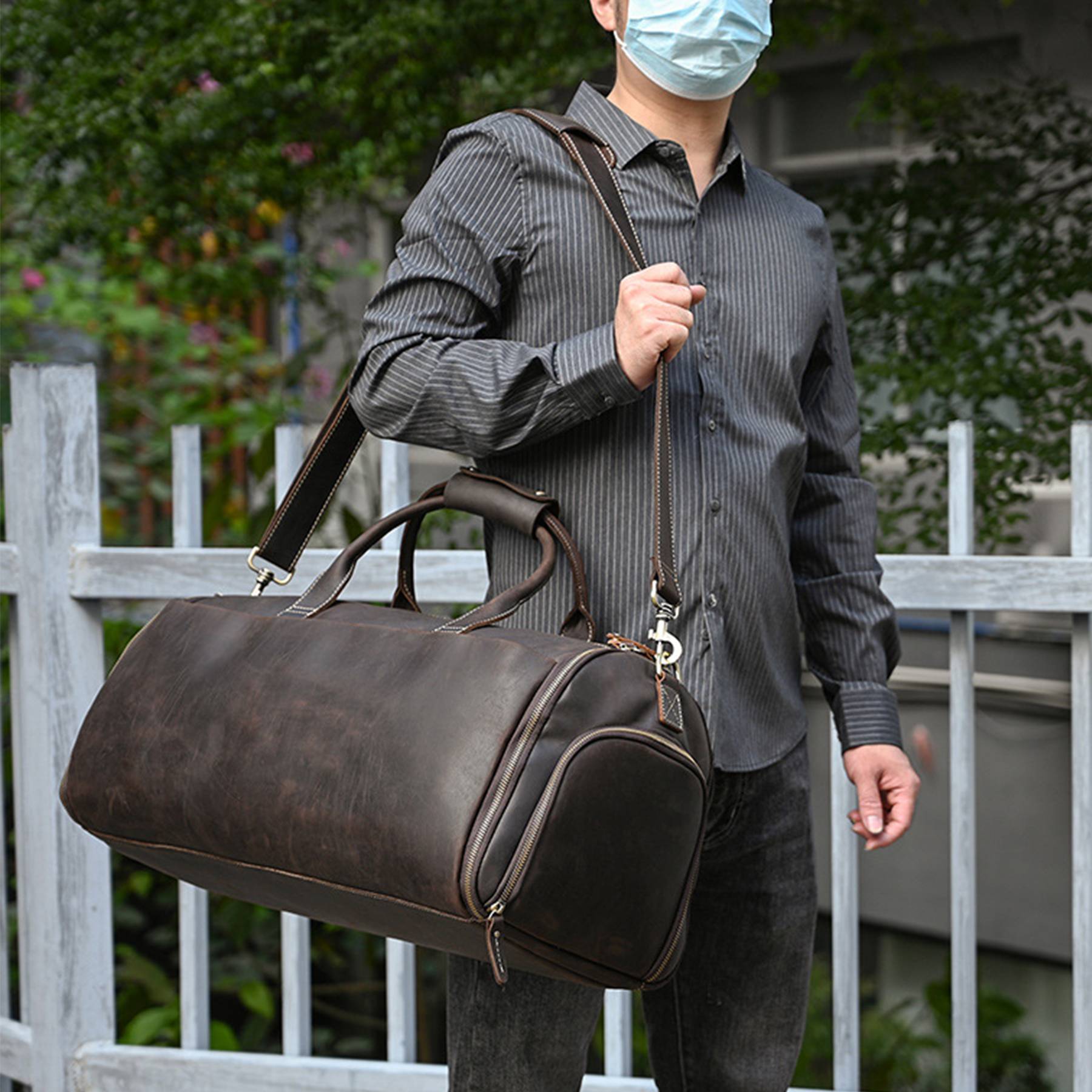Genuine Leather Weekender Garment Duffle Bag 3