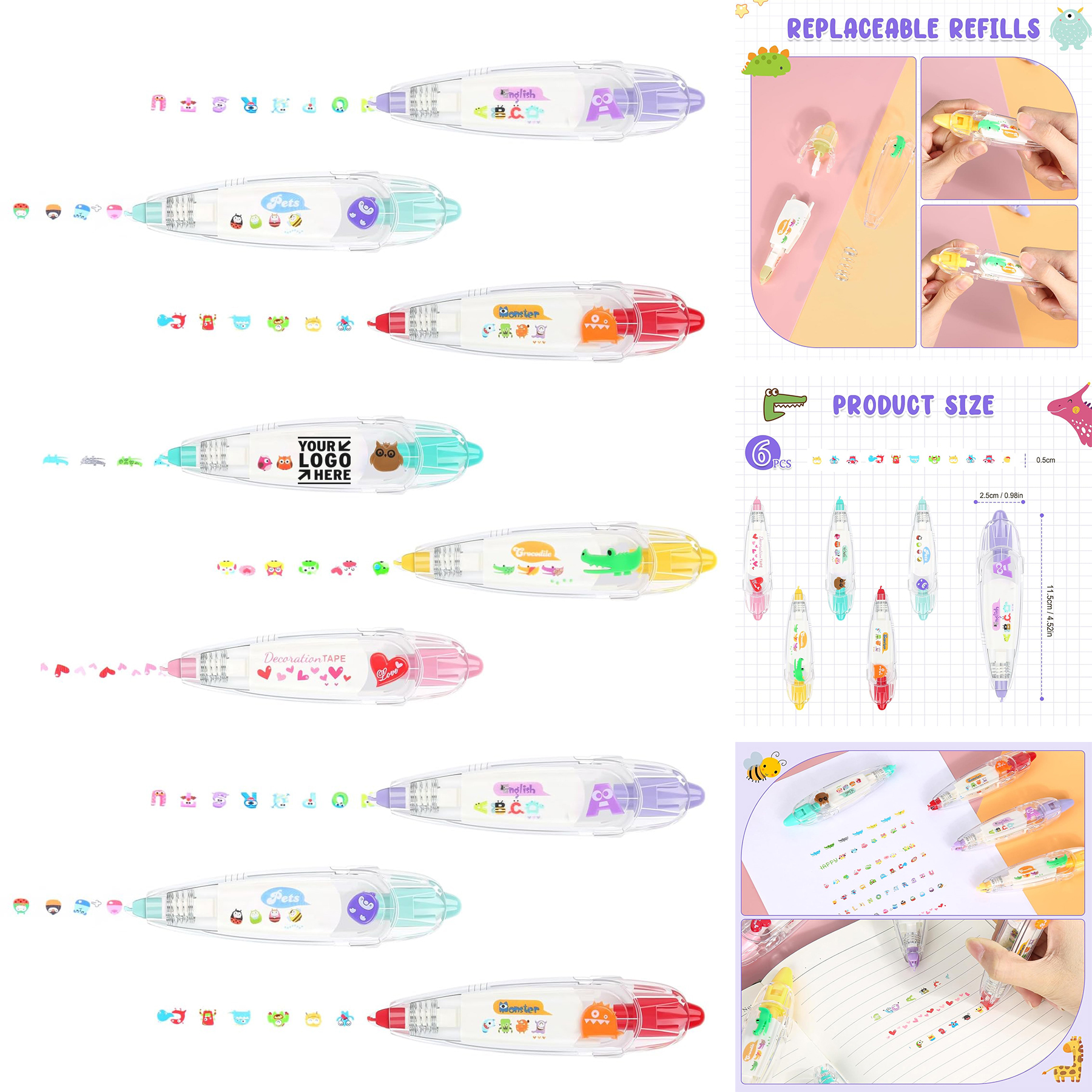 Creative Cartoon Pattern Decorative Kawaii Sticker DIY Cute Animal Press Lace Correction Tape Pen 2