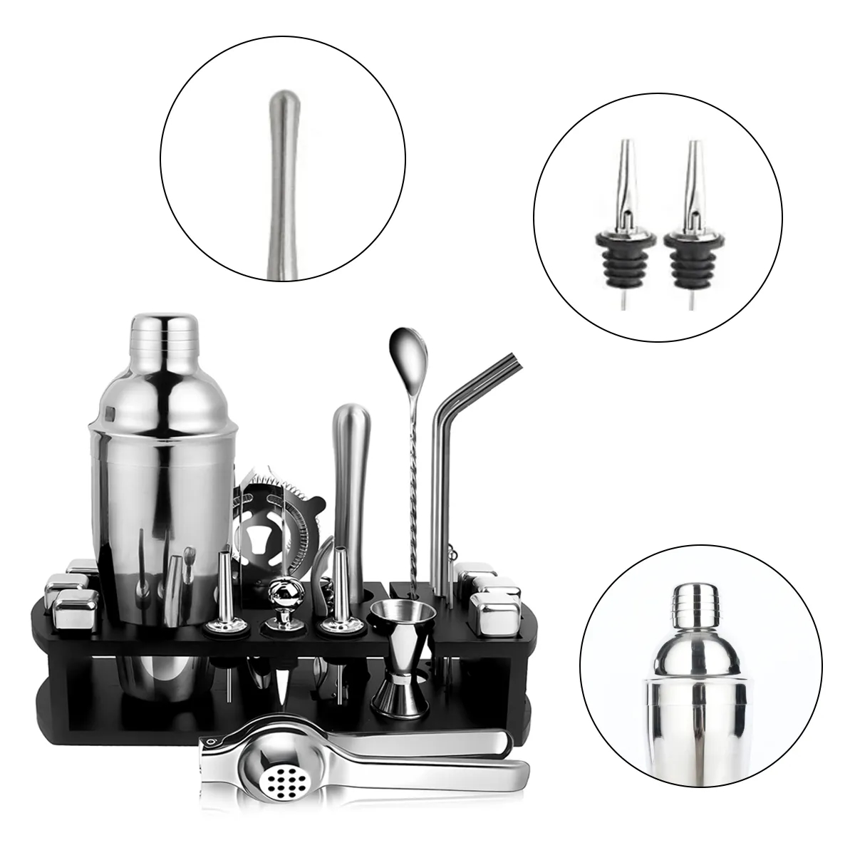 23 in 1 Premium Stainless Steel Cocktail Shaker Set W/ Stand 6