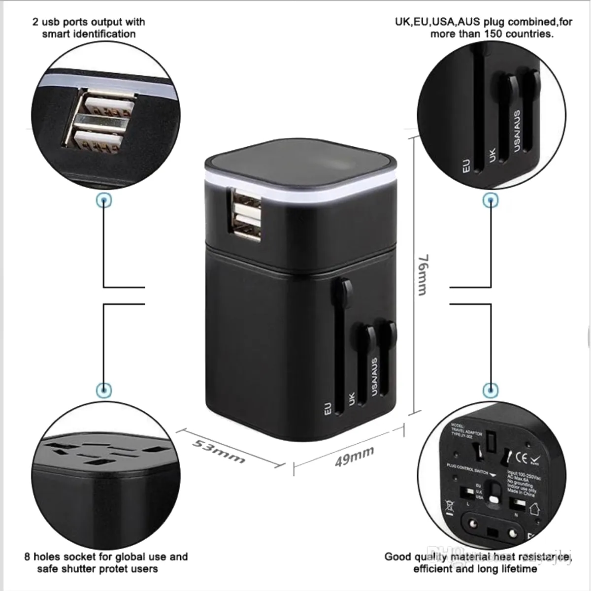 Worldwide All in One Universal Travel Wall Plug Adaptor 2