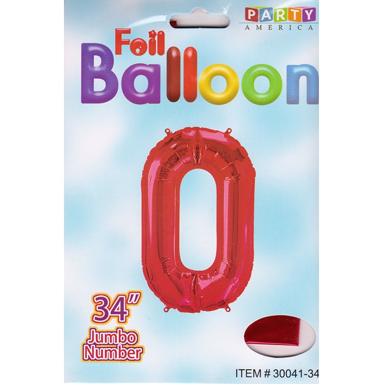 Mylar Number 0 Balloons - Red 34" 2