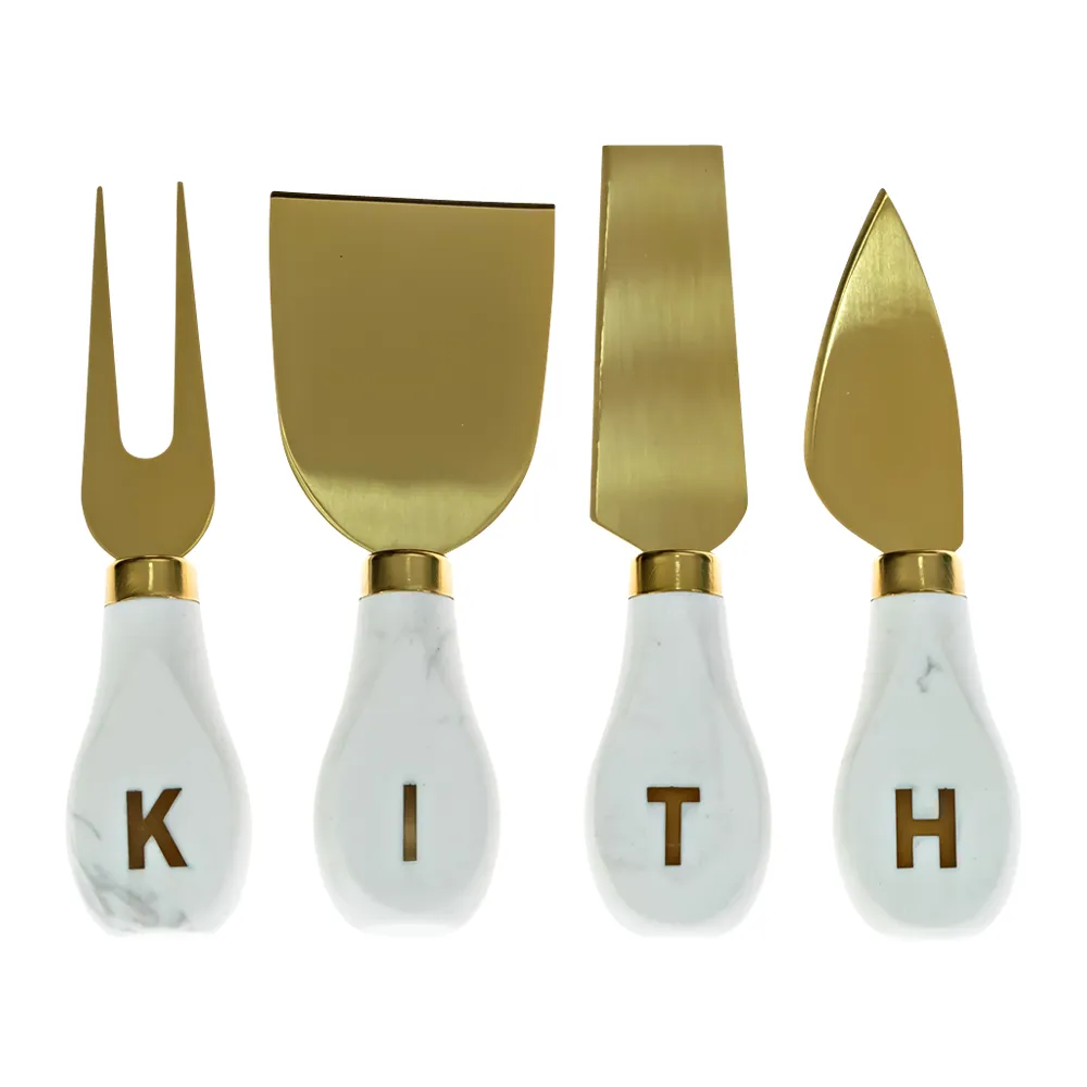 Marble Cheese Fork Set with Brass Inset Logo 6