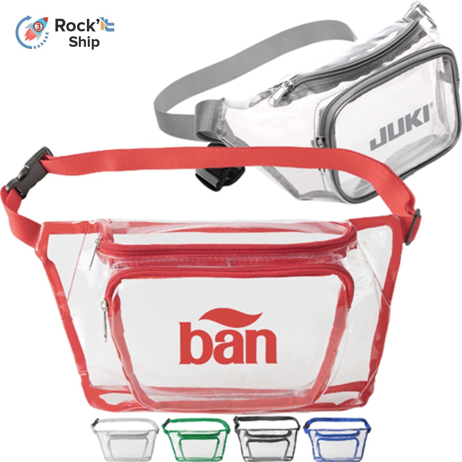 Rock'it 3-Day Clear Fanny Pack w/ Two Zipper Pockets Transparent PVC Bag 1