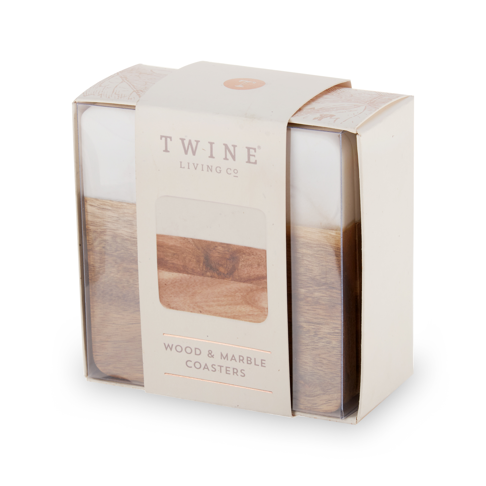 Twine Living® Marble & Acacia Coaster Set 8
