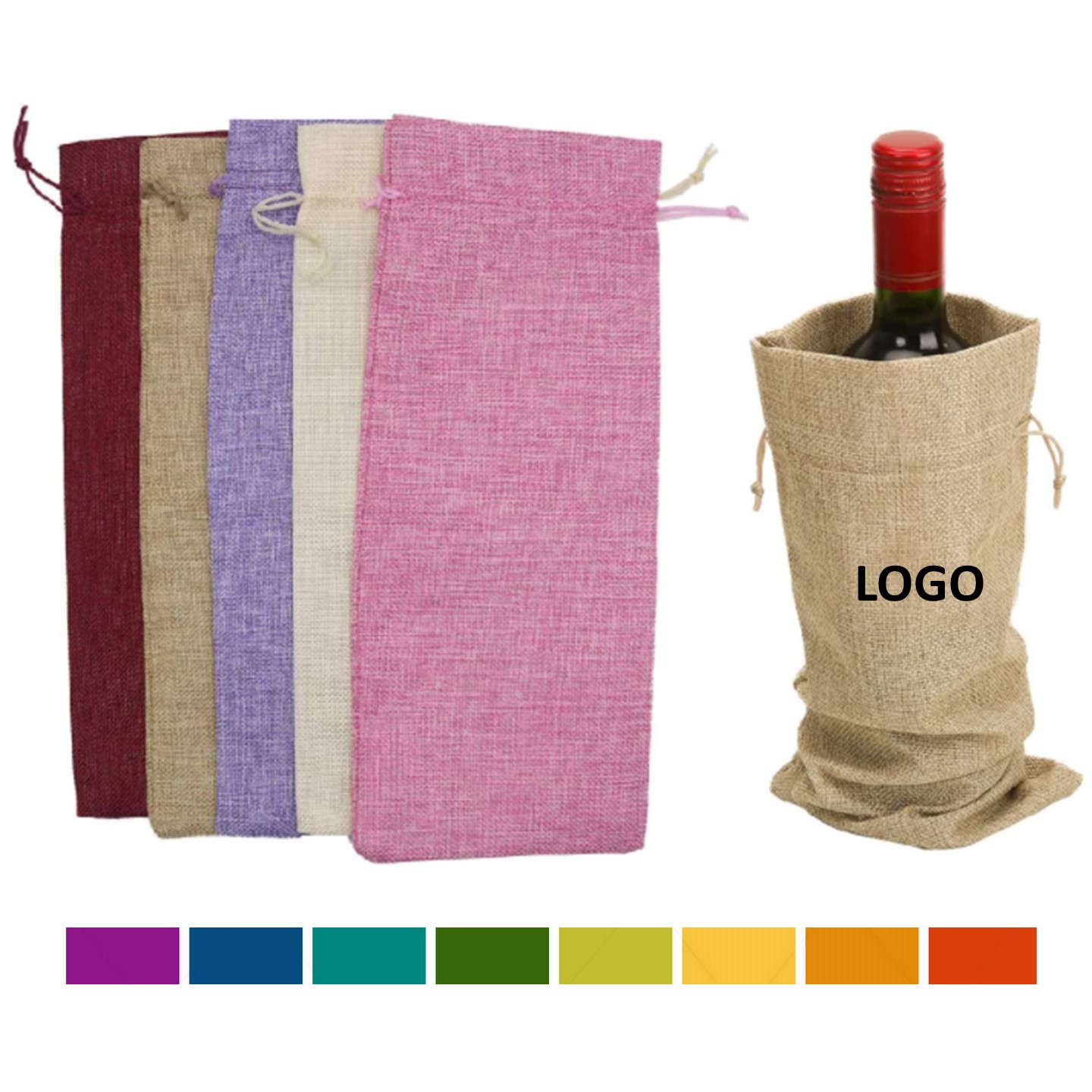 Custom Jute Wine Drawstring Pouch 3