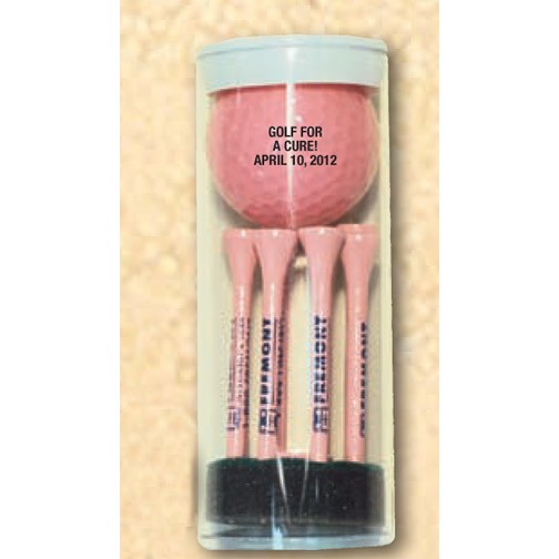 Golf Ball Tube w/ Eight Pink 2 3/4" Tees, 1 Golf Ball & 1 Marker 1