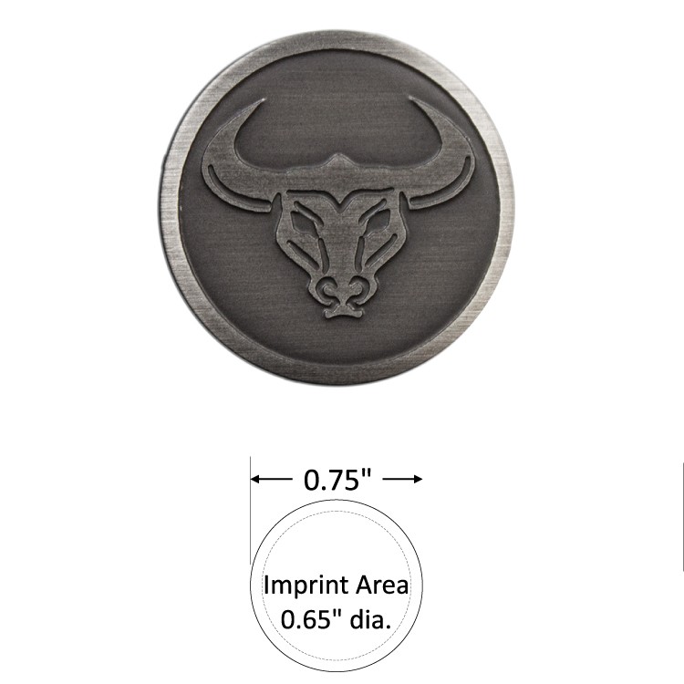 Round 0.75" Antique Nickel Etched Lapel Pin - USA Made 1