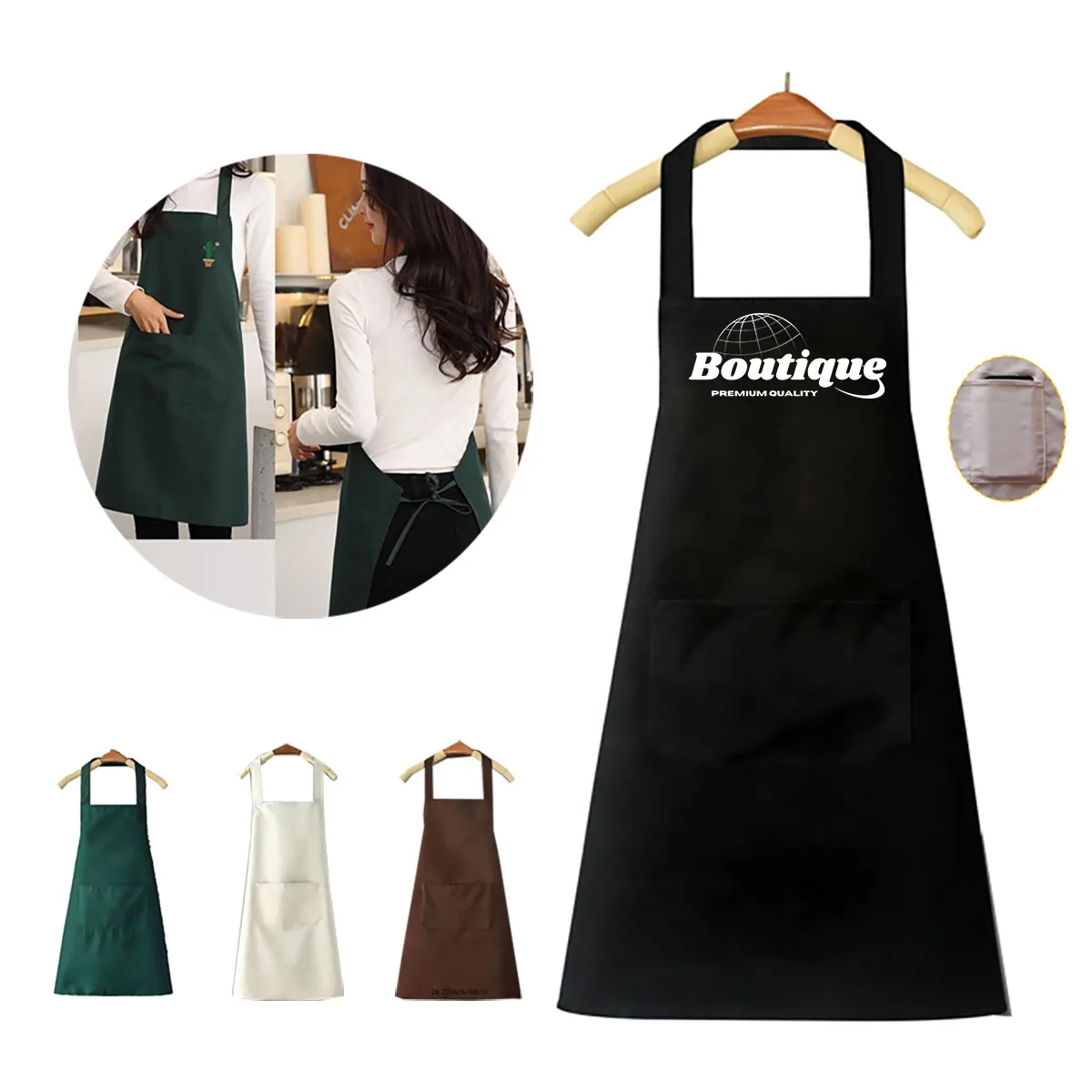 Waterproof Polyester Apron With Cell Phone Pocket Pinafore 2