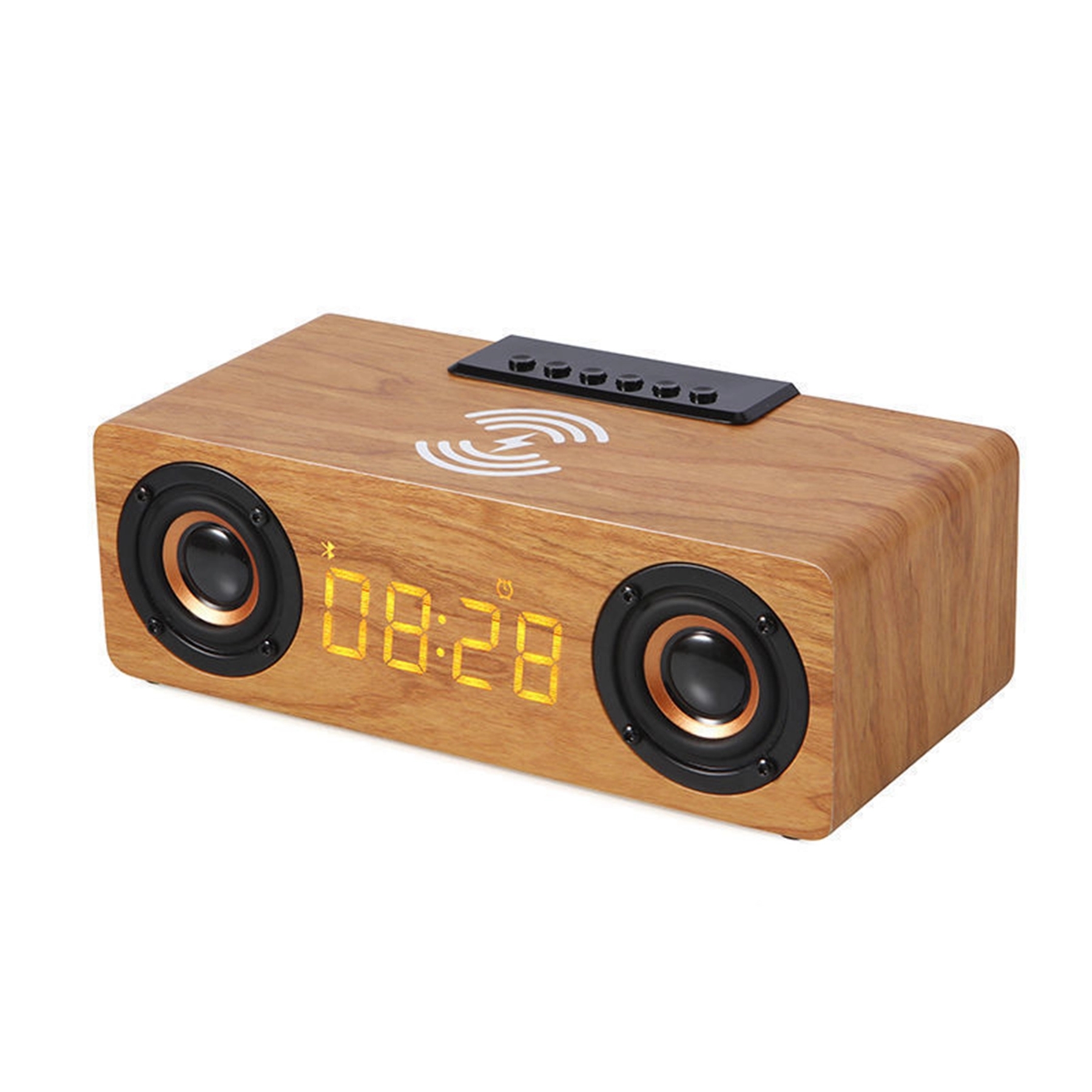 Wooden 10 W Wireless Charger with Alarm Clock & Speaker 4