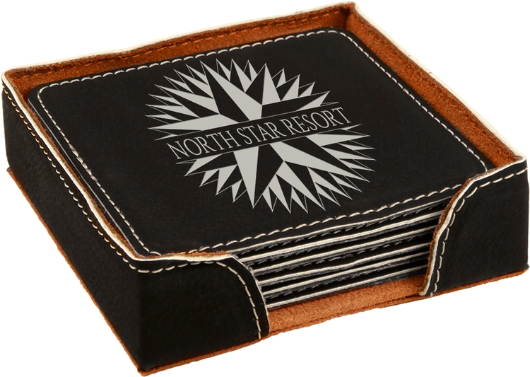 Black Leatherette Set of Six Square Coasters 3