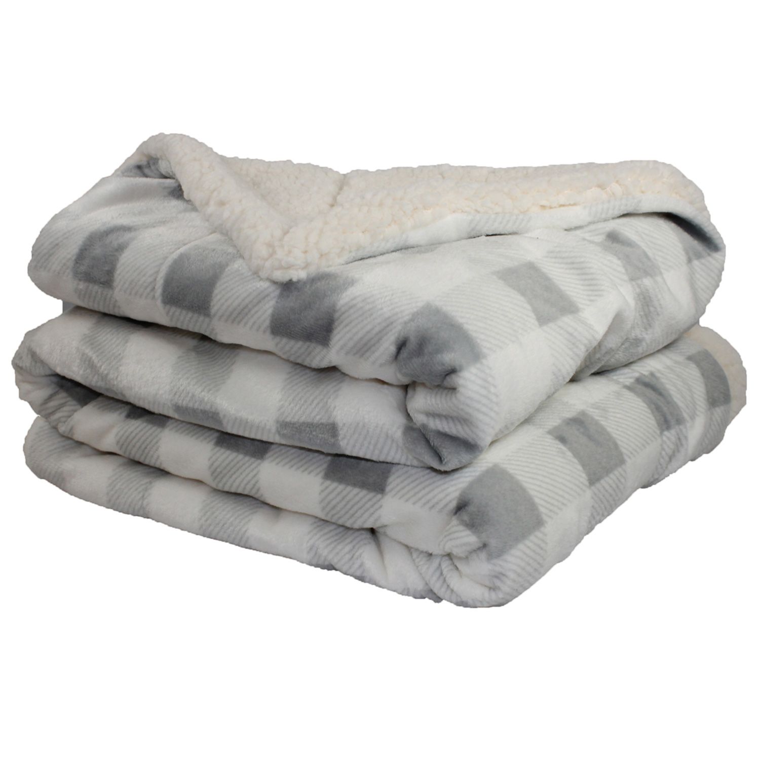 Gray and Black Plaid Sherpa Blanket 1